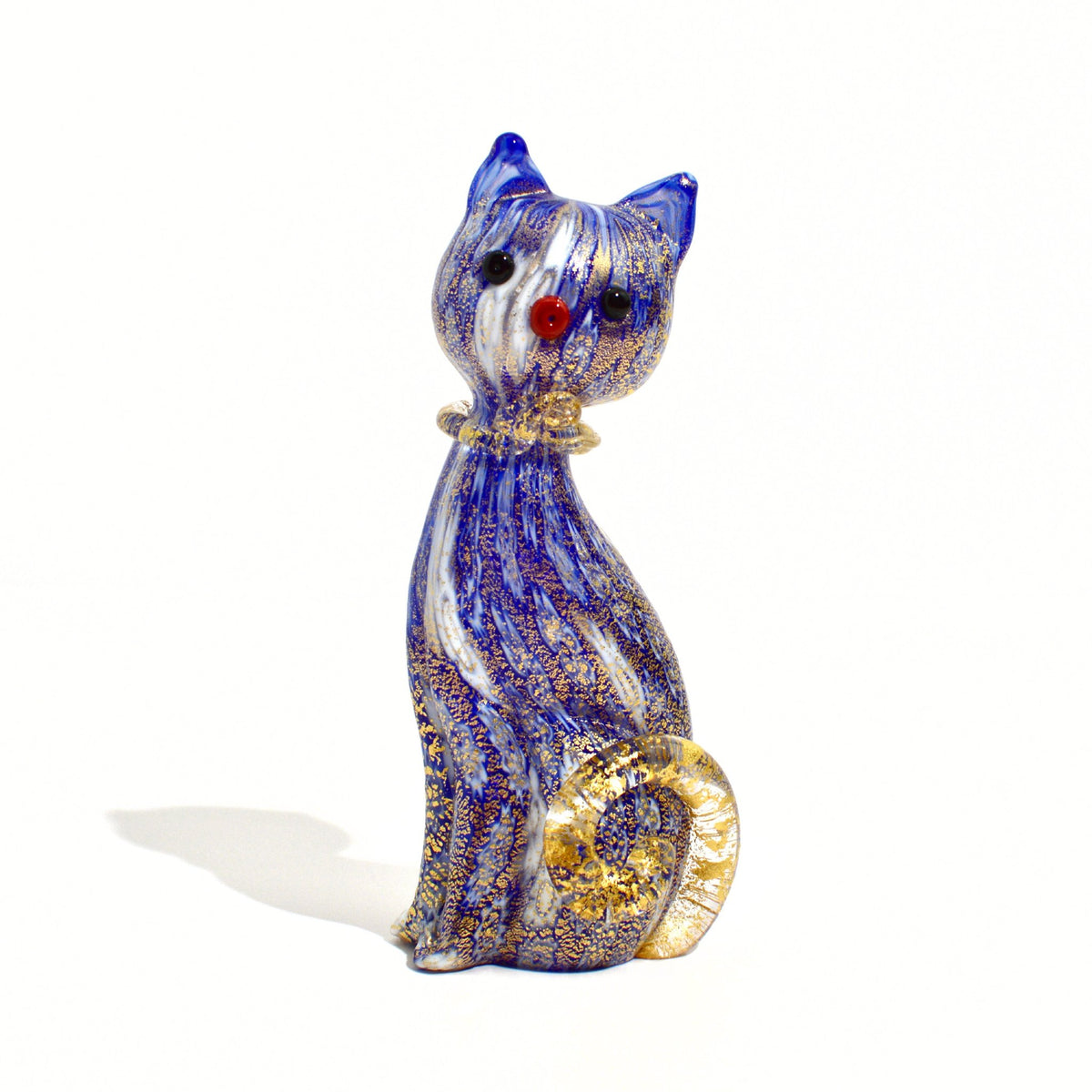 Murano Glass Kitty Cat Figurine, Millefiori, solid glass lampwork, Made in Italy