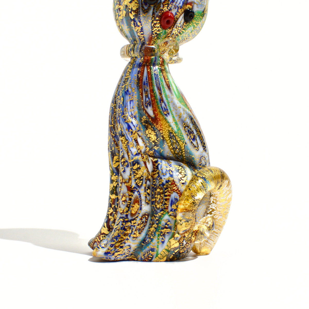 Murano Glass Kitty Cat Figurine, Millefiori, solid glass lampwork, Made in Italy