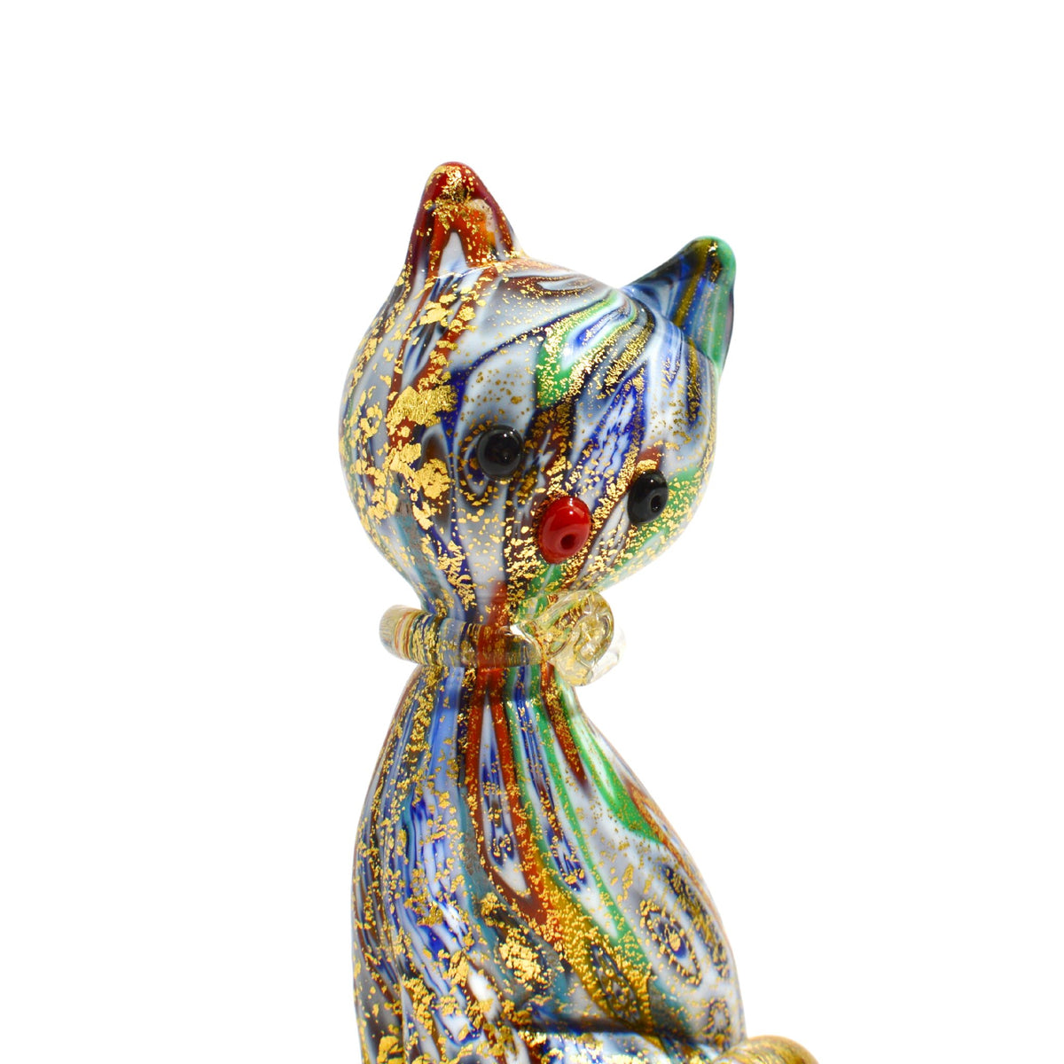 Murano Glass Kitty Cat Figurine, Millefiori, solid glass lampwork, Made in Italy