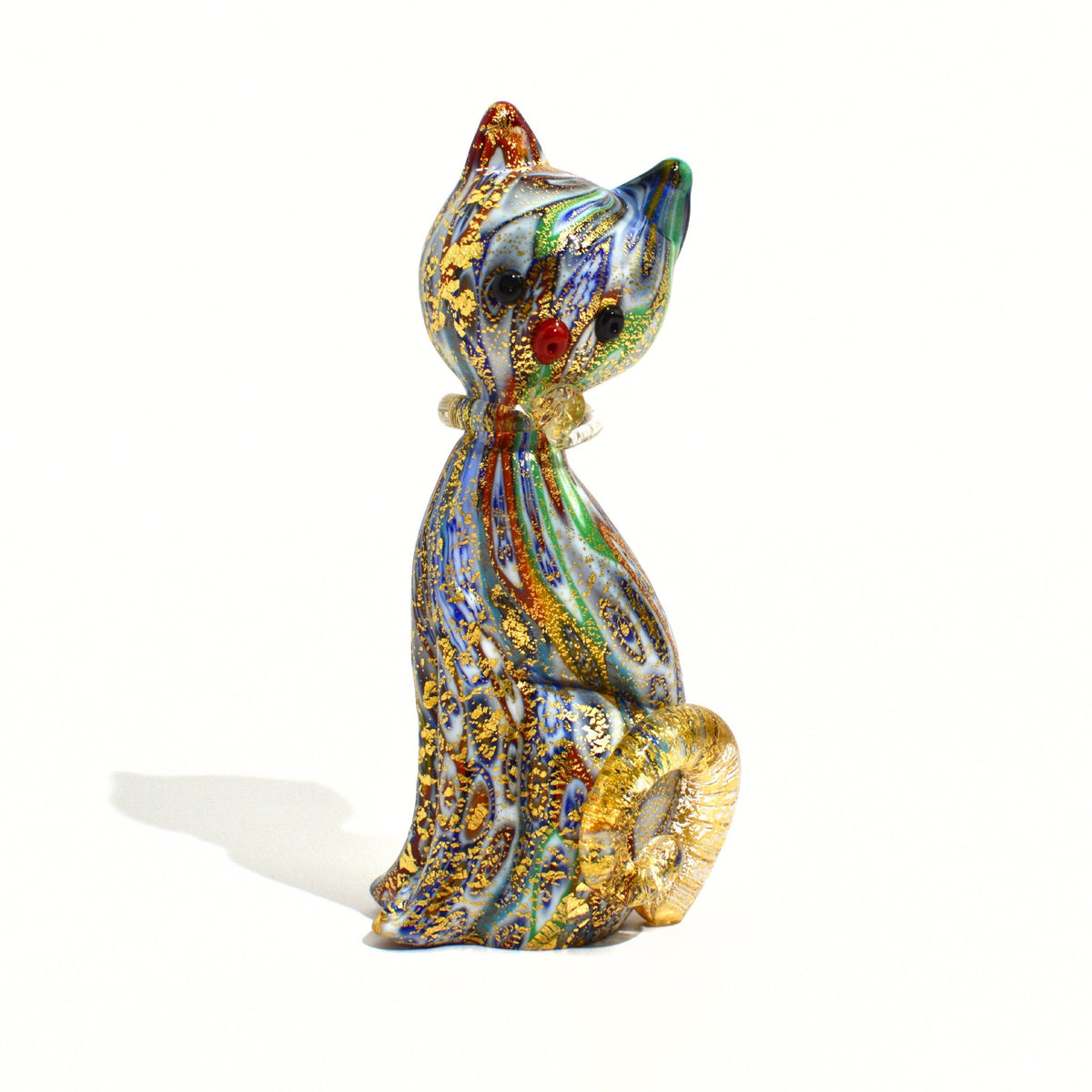 Murano Glass Kitty Cat Figurine, Millefiori, solid glass lampwork, Made in Italy