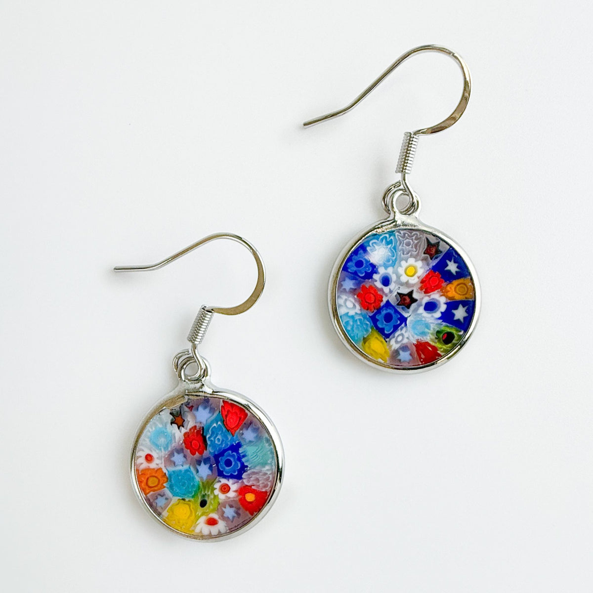 Millefiori Glass Disc Earrings, 1/2&quot;, Made in Murano, Italy
