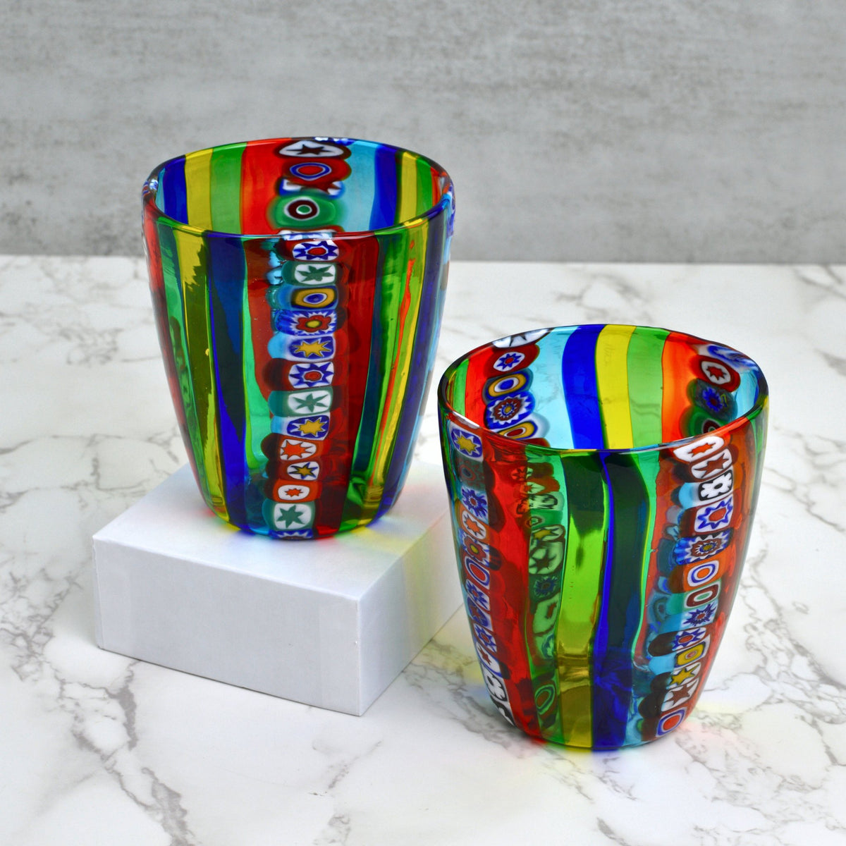 Millefiori Murano Glass Drinking Glass Tumbler, Made in Italy