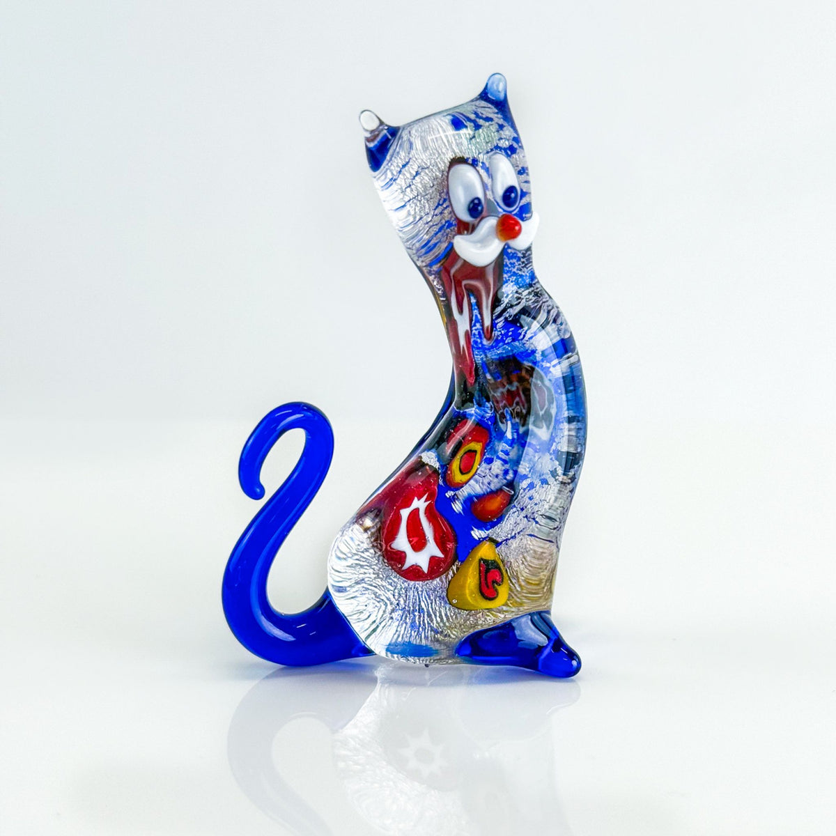 Murano Glass Cat Figurine, Millefiori, Made in Italy