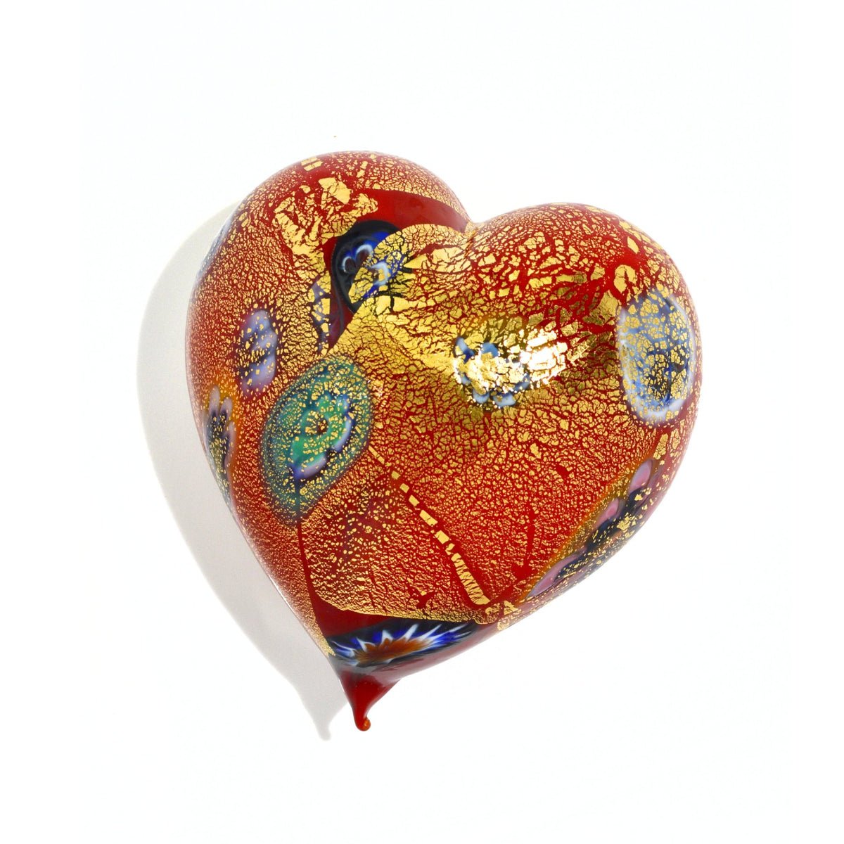 Murano Glass Blown Heart with Millefiori, multiple colors