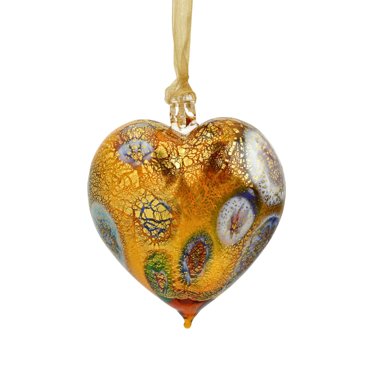 Millefiori Murano Glass Blown Heart Hanging Ornament, Large