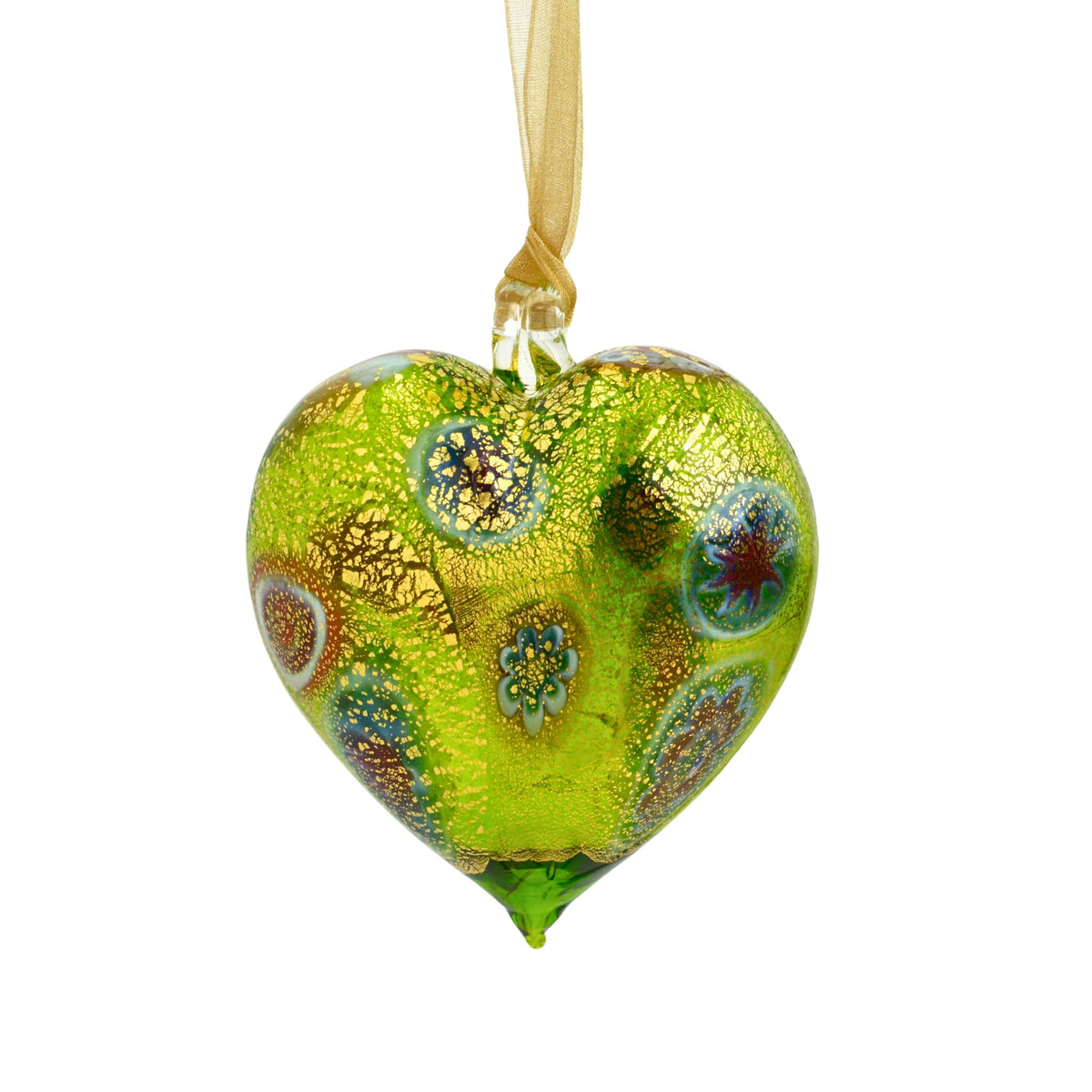 Millefiori Murano Glass Blown Heart Hanging Ornament, Large