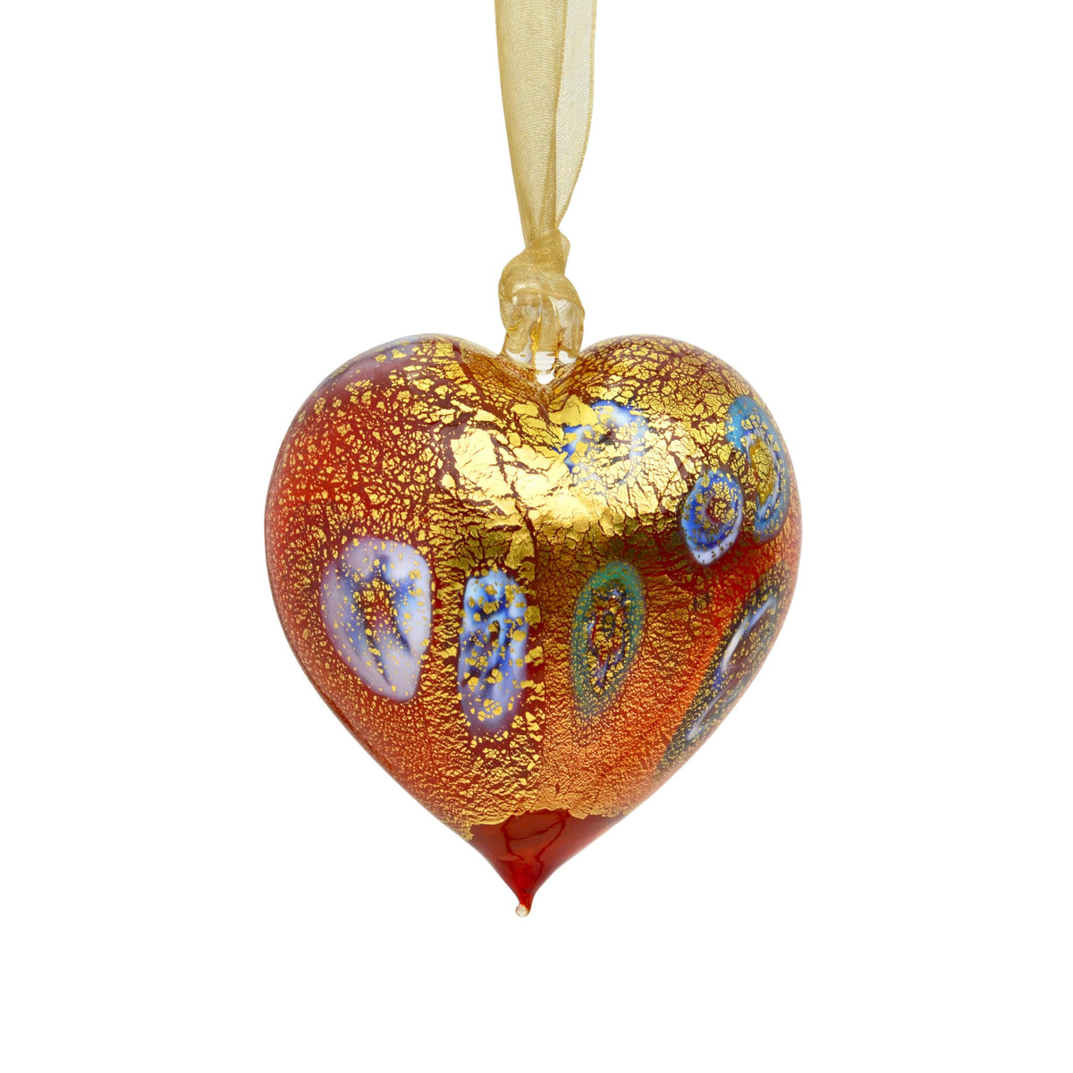 Millefiori Murano Glass Blown Heart Hanging Ornament, Large