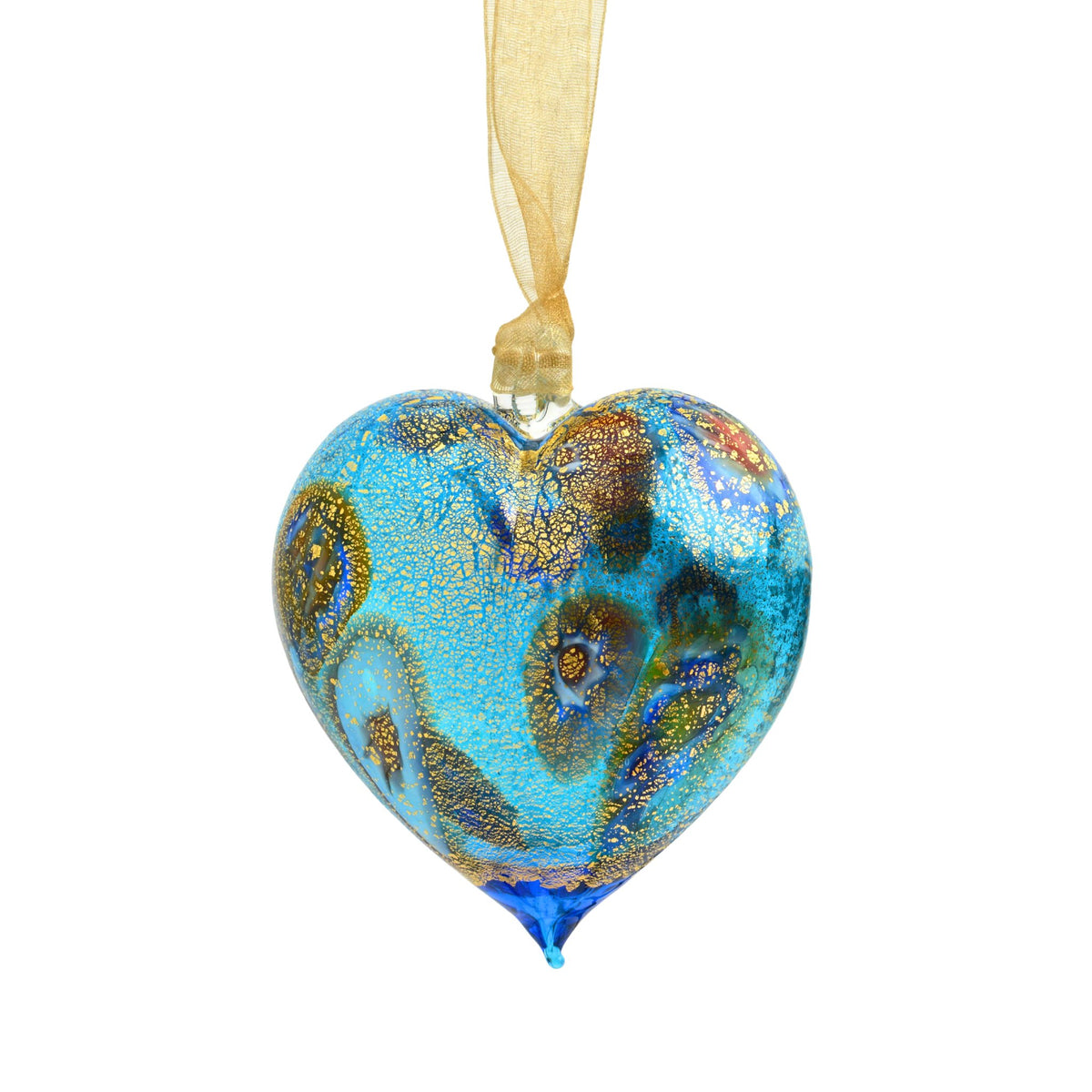 Millefiori Murano Glass Blown Heart Hanging Ornament, Large