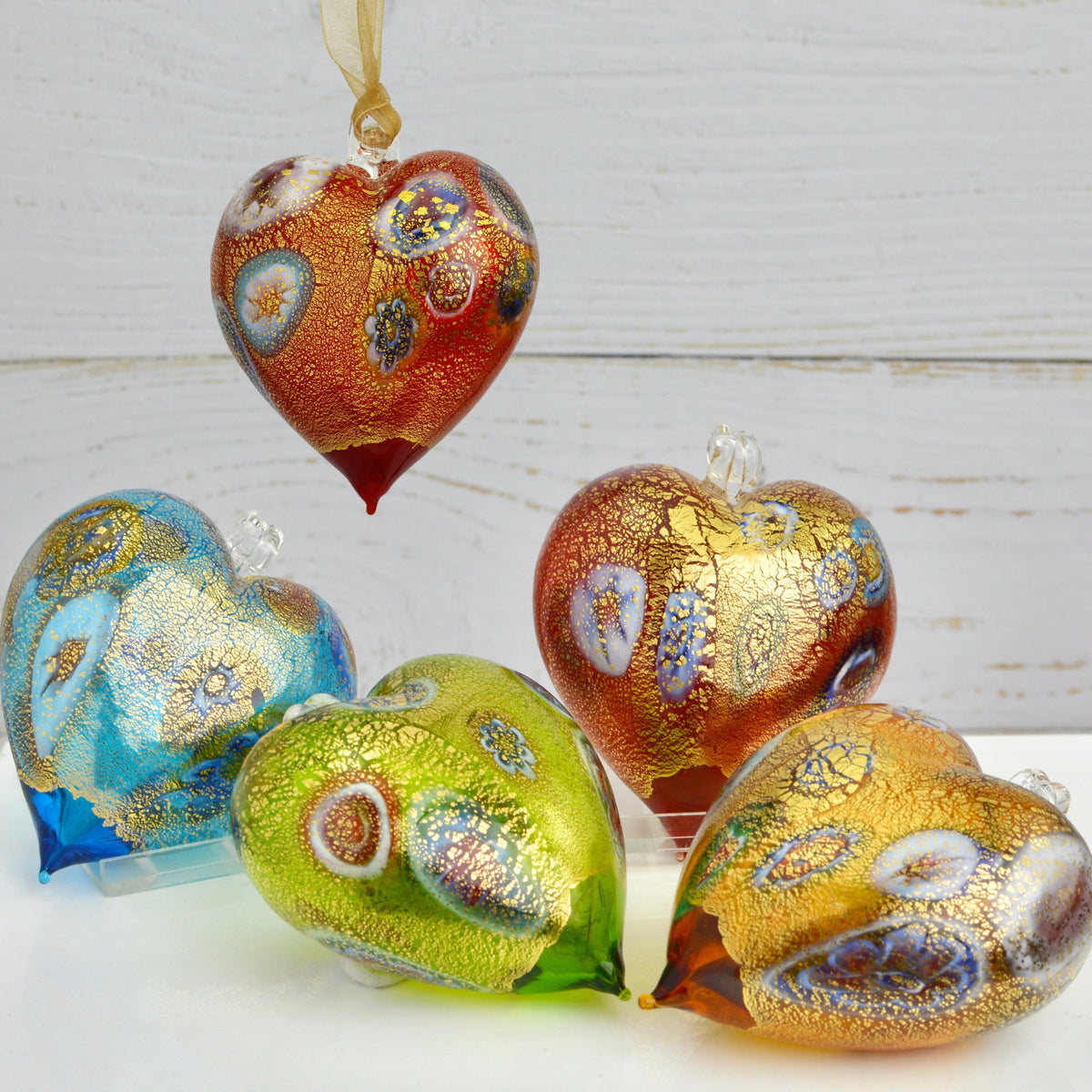 Millefiori Murano Glass Blown Heart Hanging Ornament, Large