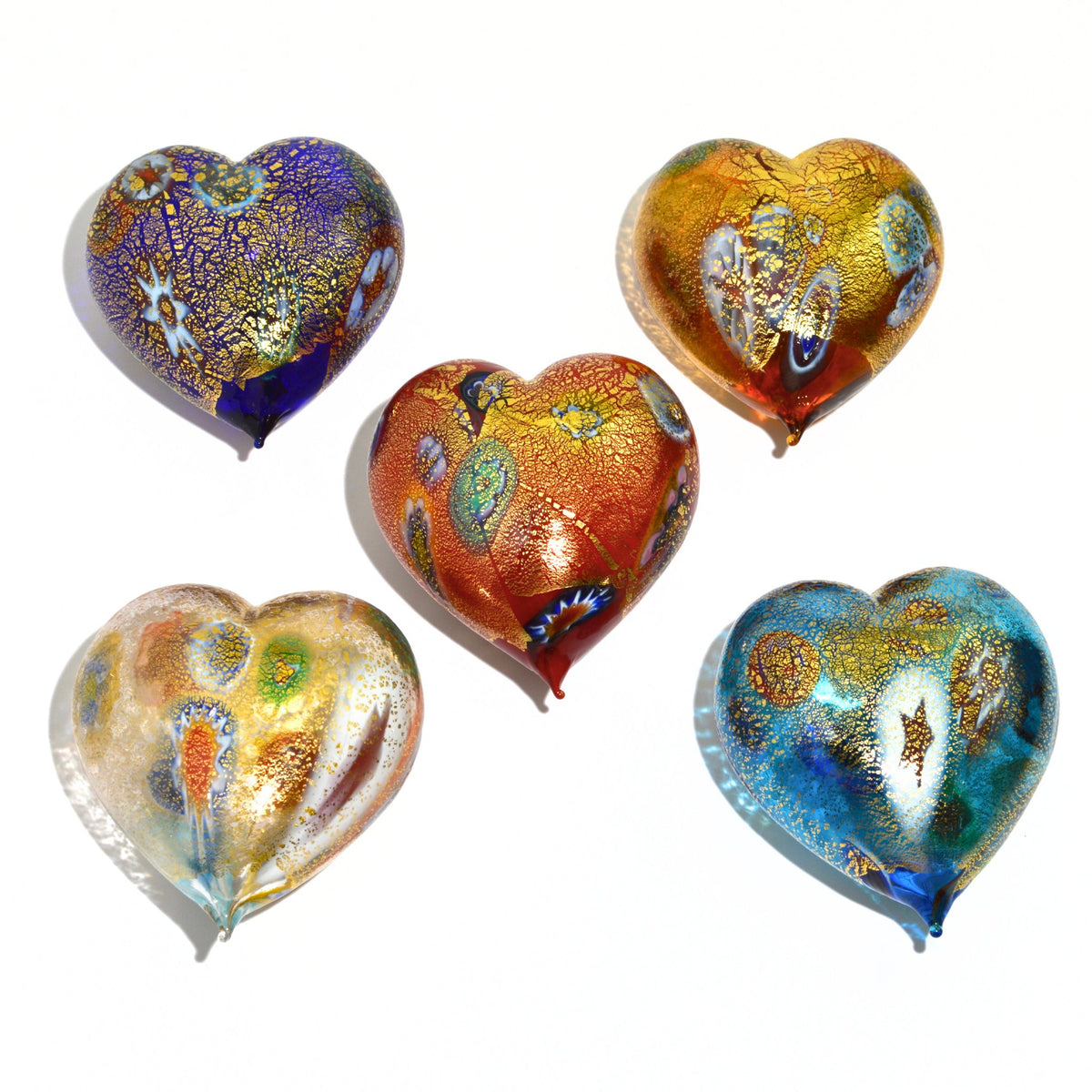 Murano Glass Blown Heart with Millefiori, multiple colors