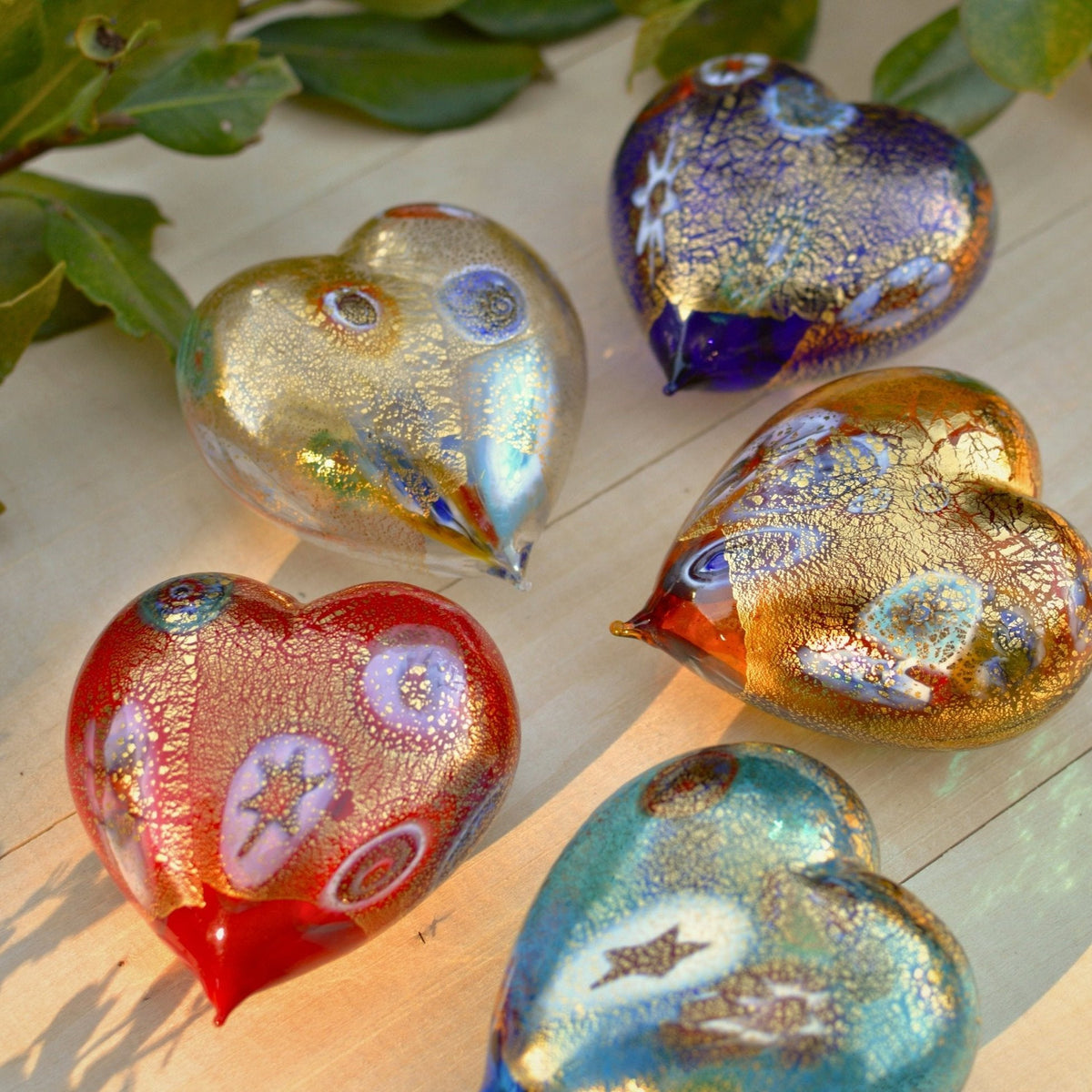 Murano Glass Blown Heart with Millefiori, multiple colors