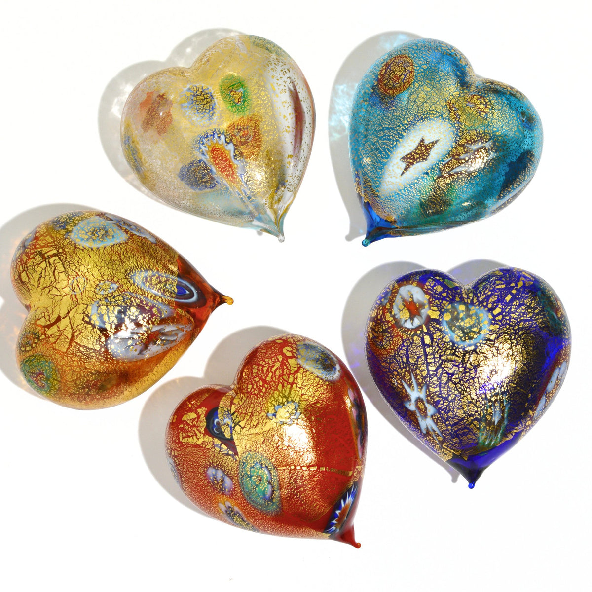 Murano Glass Blown Heart with Millefiori, multiple colors