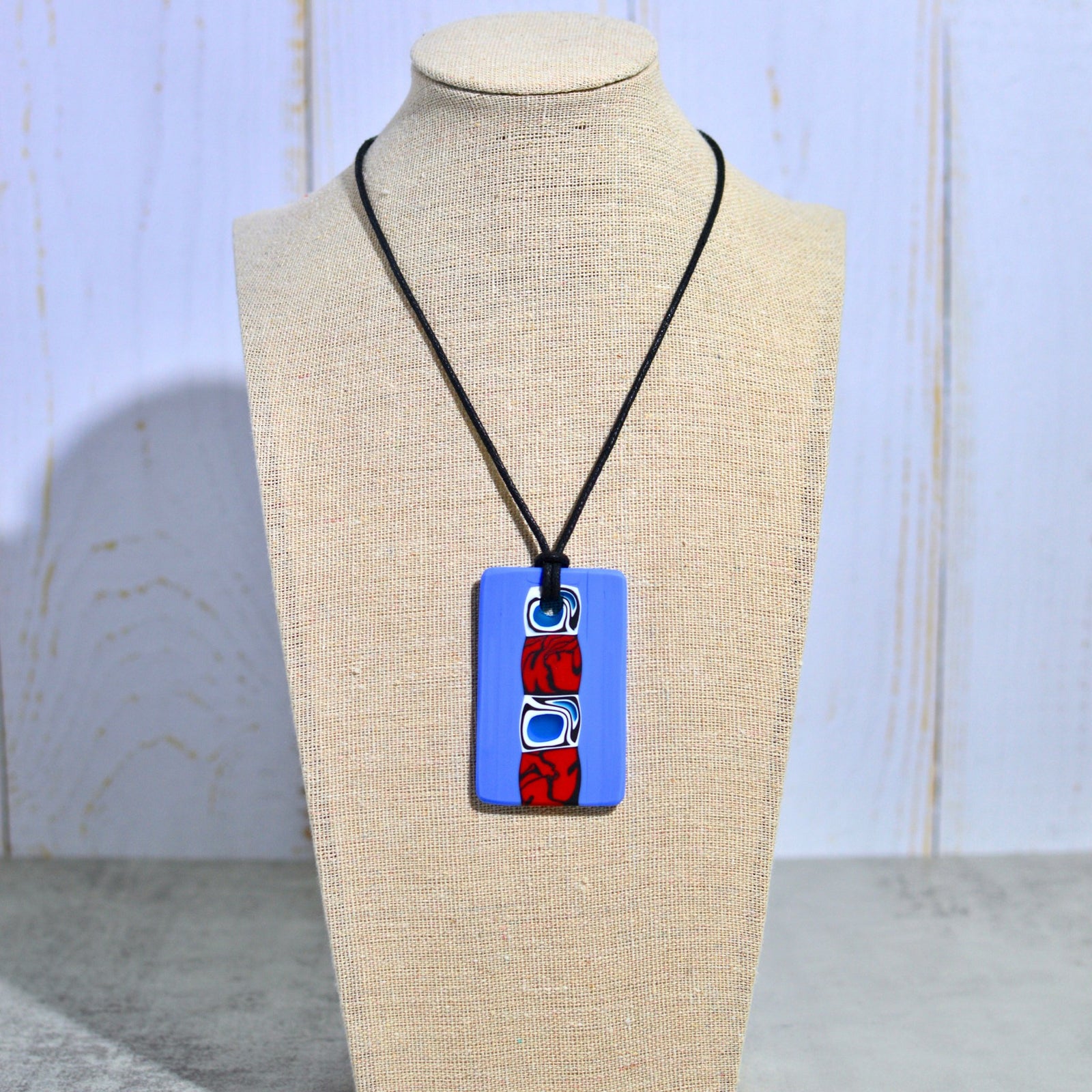 Sky blue and red Millefiori glass pendant necklace by My Italian Decor, featuring intricate Italian-made charms and vibrant design.