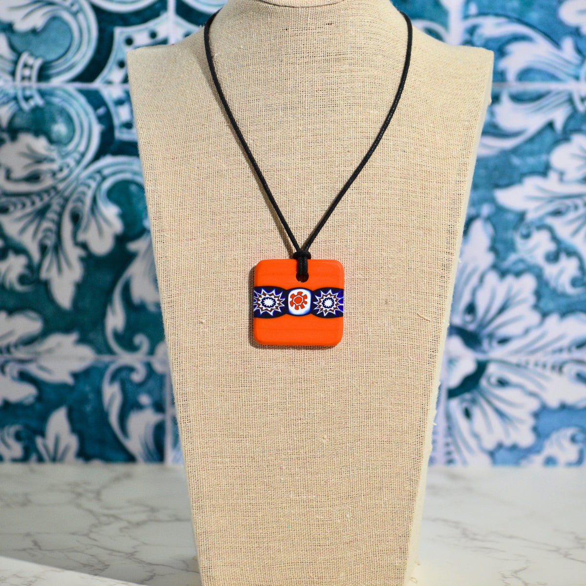Piastra Millefiori Orange Glass Pendant Necklace, Made in Italy - My Italian Decor