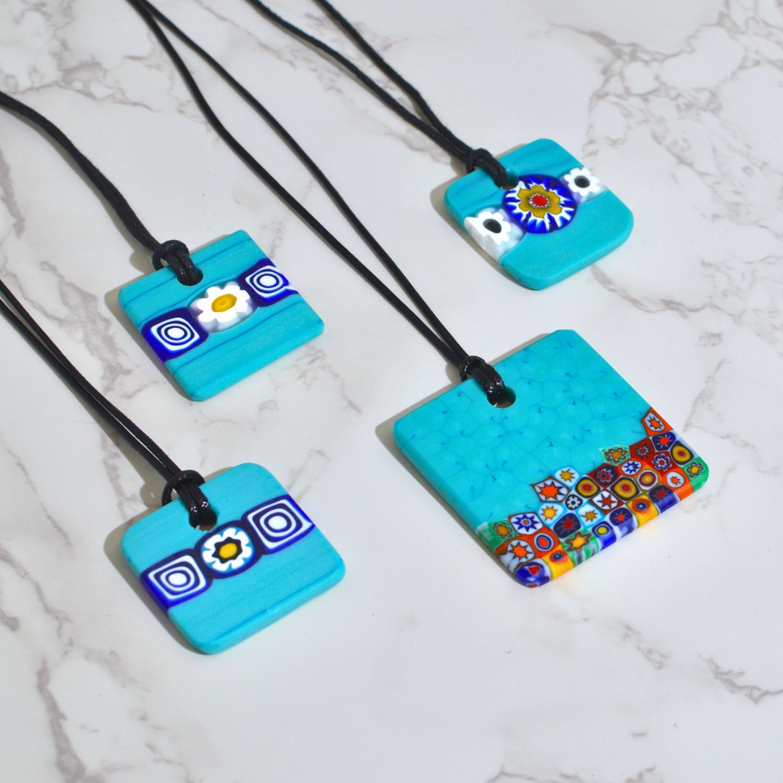 Piastra Millefiori Aqua Glass Pendant Necklace, Made in Italy - My Italian Decor