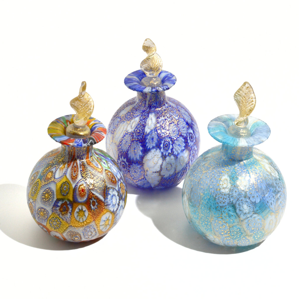 Murano Glass Millefiori Decorative Perfume Bottle, 24k gold foil, Made in Italy