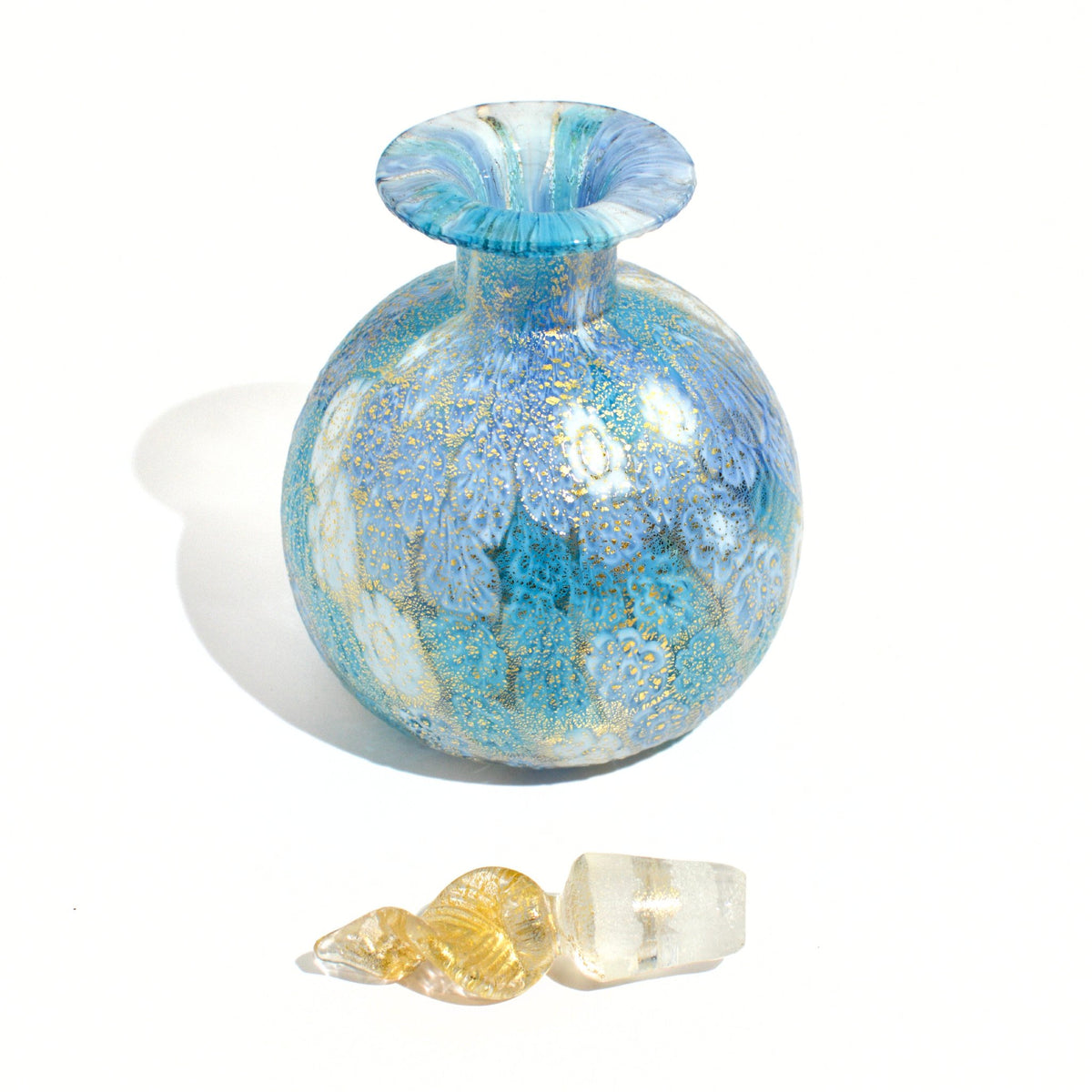 Murano Glass Millefiori Decorative Perfume Bottle, 24k gold foil, Made in Italy