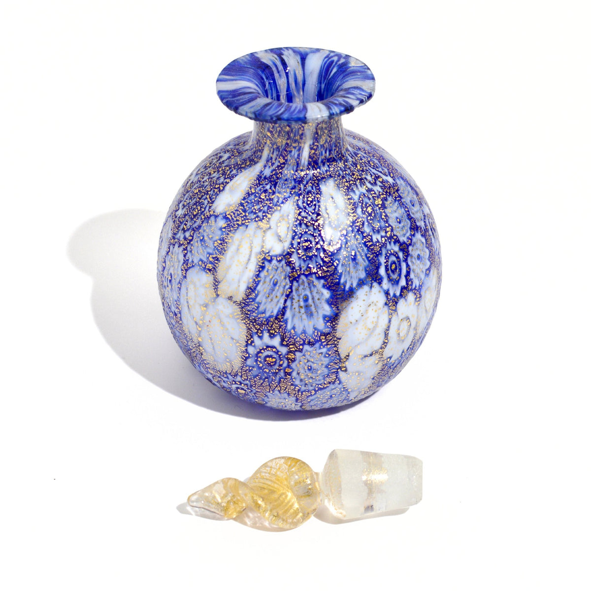 Murano Glass Millefiori Decorative Perfume Bottle, 24k gold foil, Made in Italy