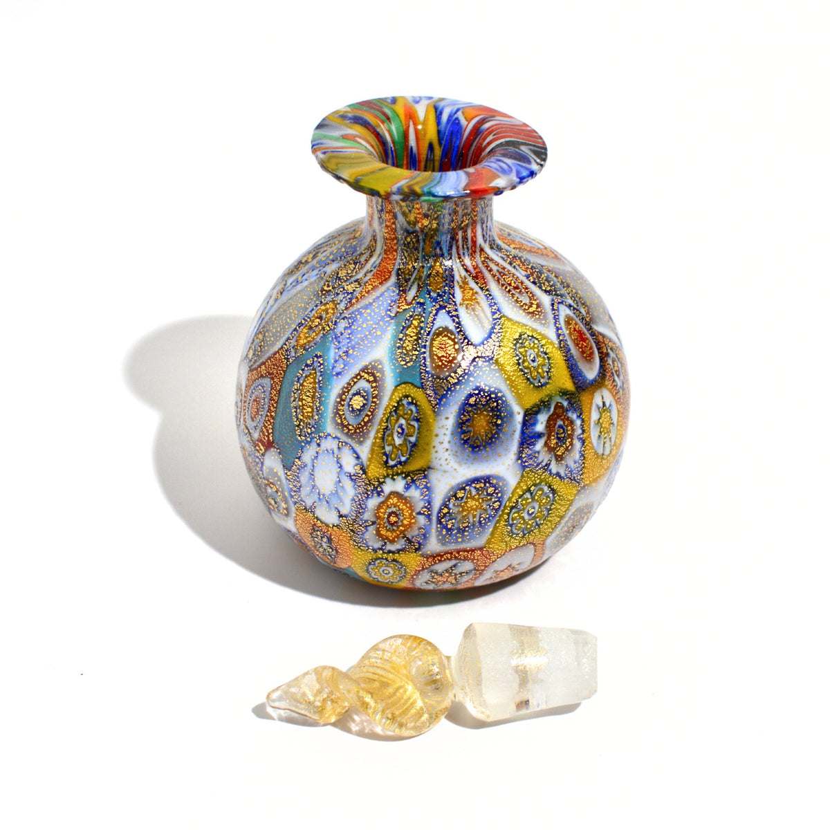 Murano Glass Millefiori Decorative Perfume Bottle, 24k gold foil, Made in Italy