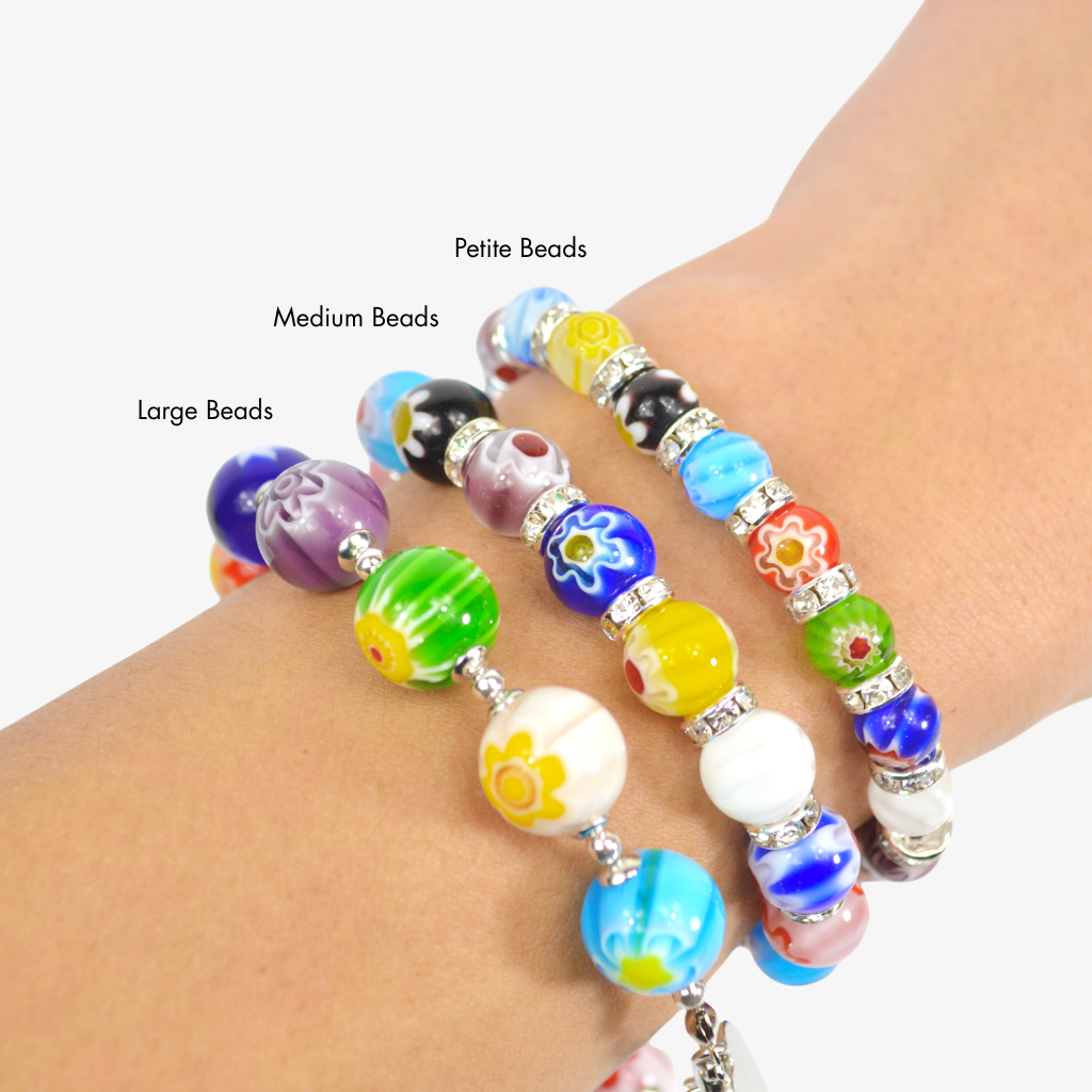 Murano Glass Millefiori Bead Elastic Bracelet, Made in Italy