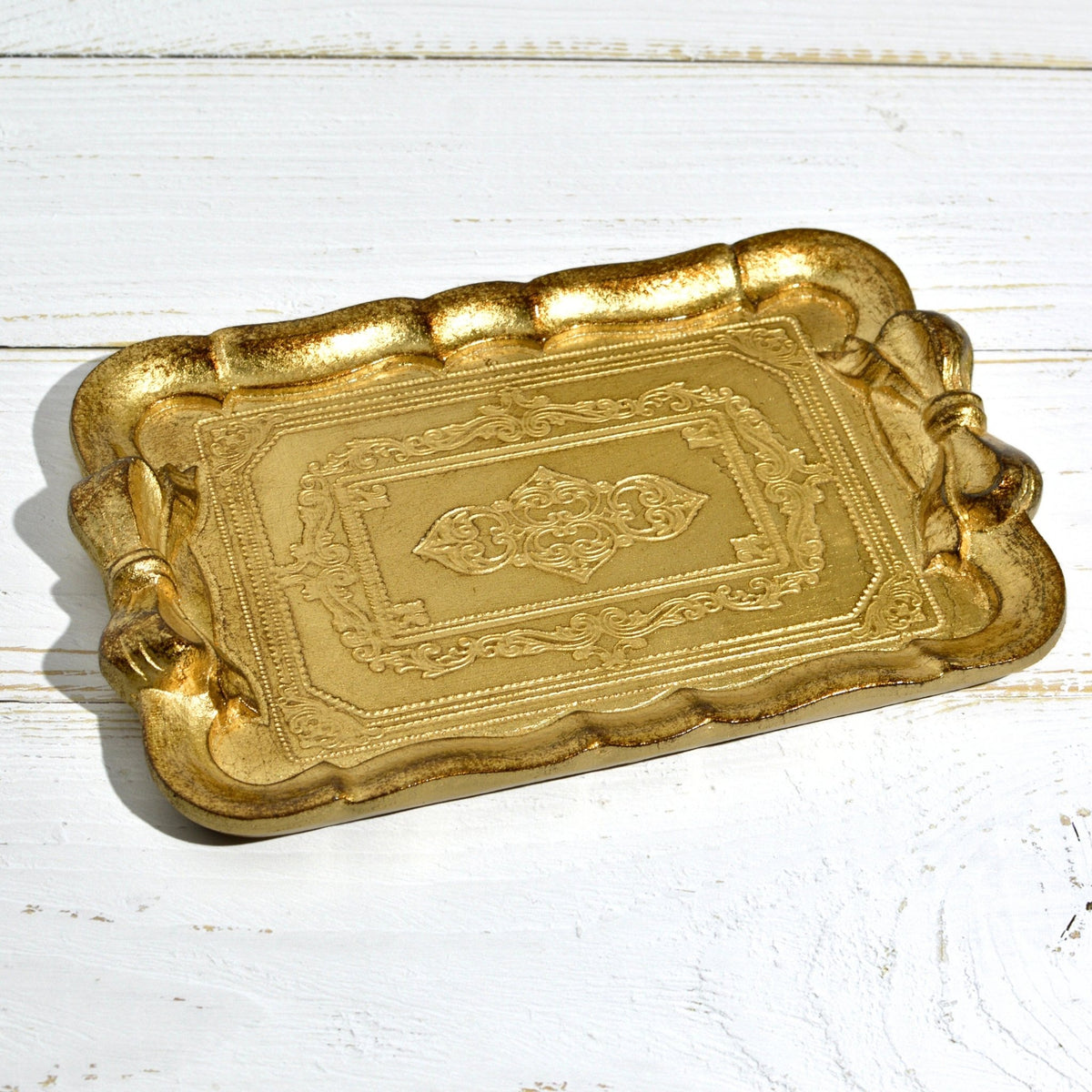 Florentine Carved Gilded Wood Tray with Bow, Made in Italy