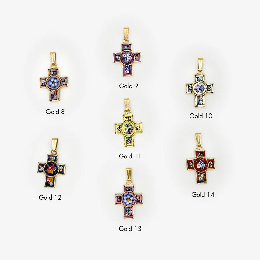 Florentine Mosaic Cross Pendant Necklace, Mini, Made In Italy