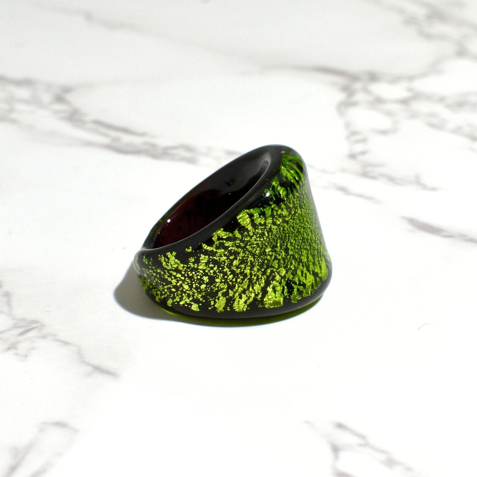 Colorful Murano Glass Mistero Statement Rings by MyItalianDecor, arranged in a line showcasing vibrant Italian craftsmanship.
