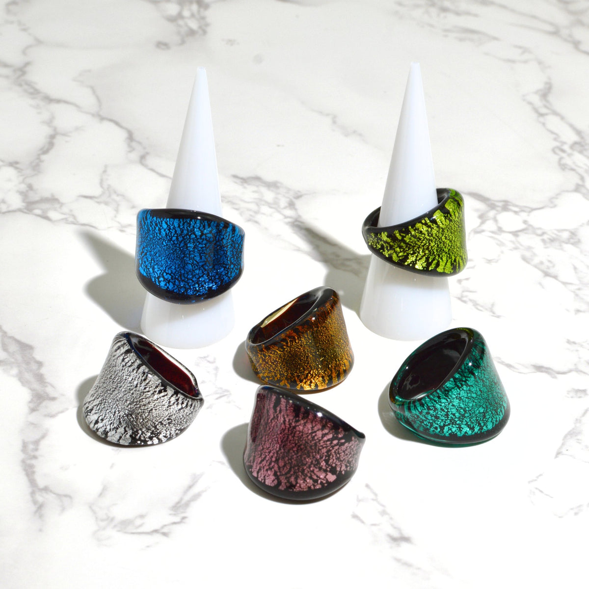 Murano Glass Mistero Statement Rings, Made in Italy