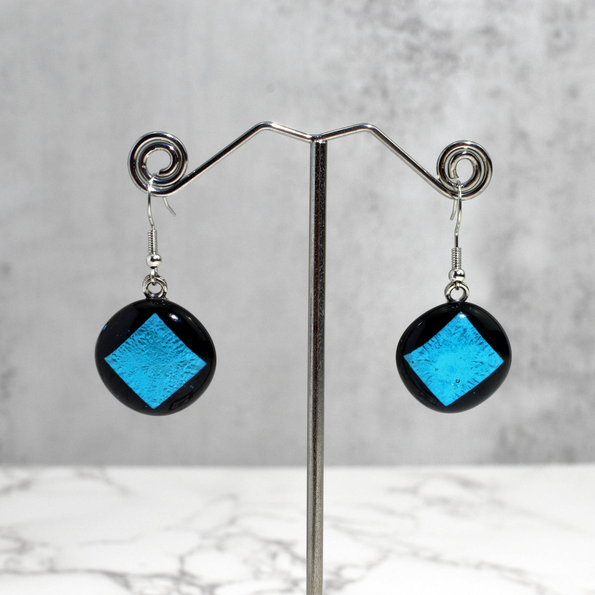 Modena Murano Glass Rhombus Pendant Necklace and Earrings