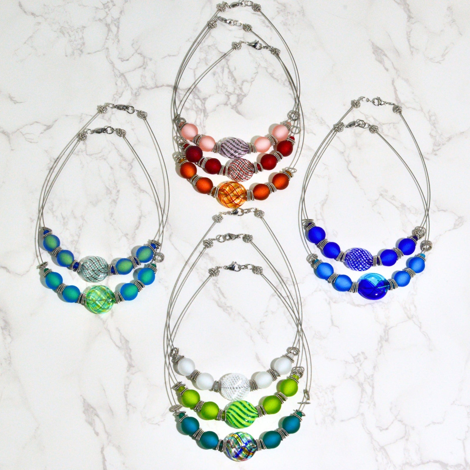 Colorful Murano glass bead statement necklace by MyItalianDecor featuring vibrant Italian-made glass beads.