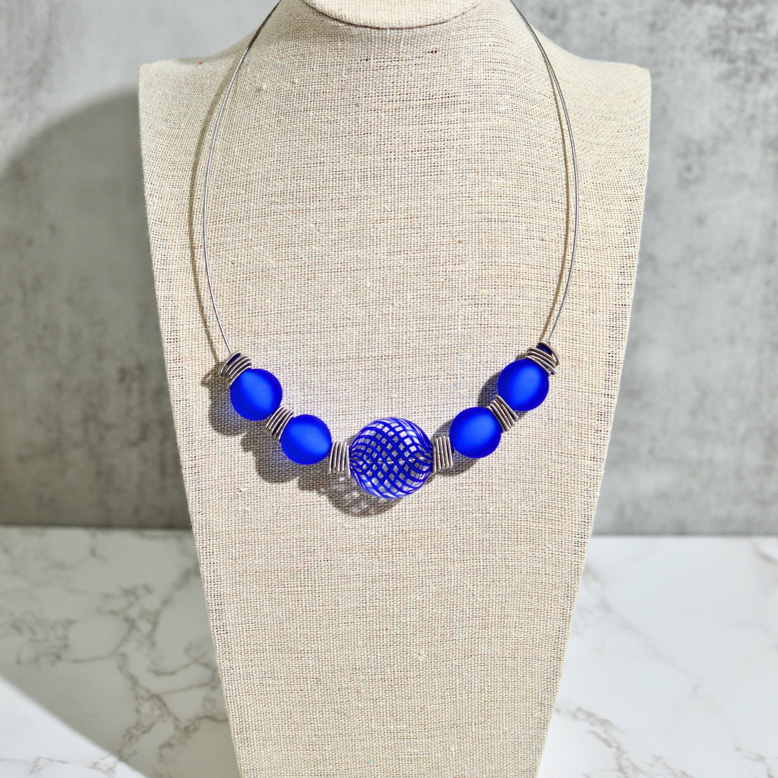 Colorful Monica1 Murano glass bead statement necklace by MyItalianDecor, featuring handcrafted Italian glass beads on a stylish necklace.