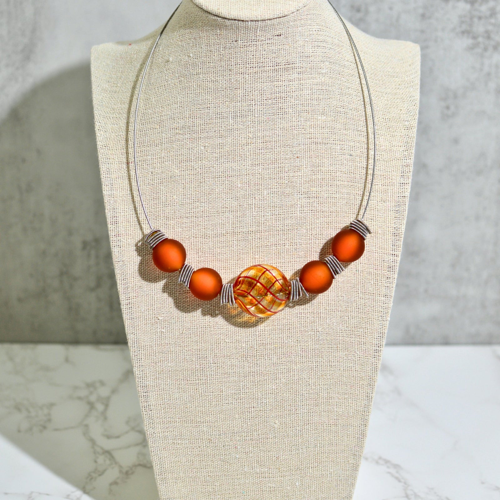 Colorful Monica1 Murano glass bead statement necklace by MyItalianDecor, featuring handcrafted Italian glass beads on a stylish necklace.