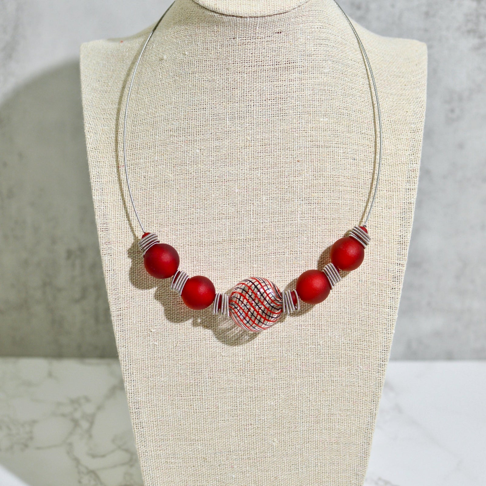 Colorful Monica1 Murano glass bead statement necklace by MyItalianDecor, featuring handcrafted Italian glass beads on a stylish necklace.