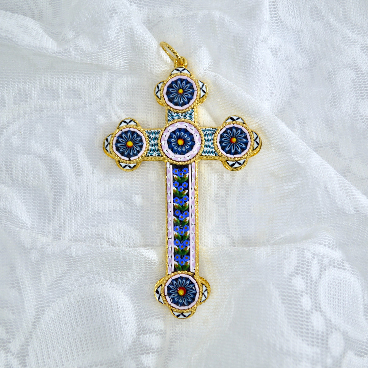 Large Florentine Glass Mosaic Cross Pendant, Crafted In Italy - My Italian Decor