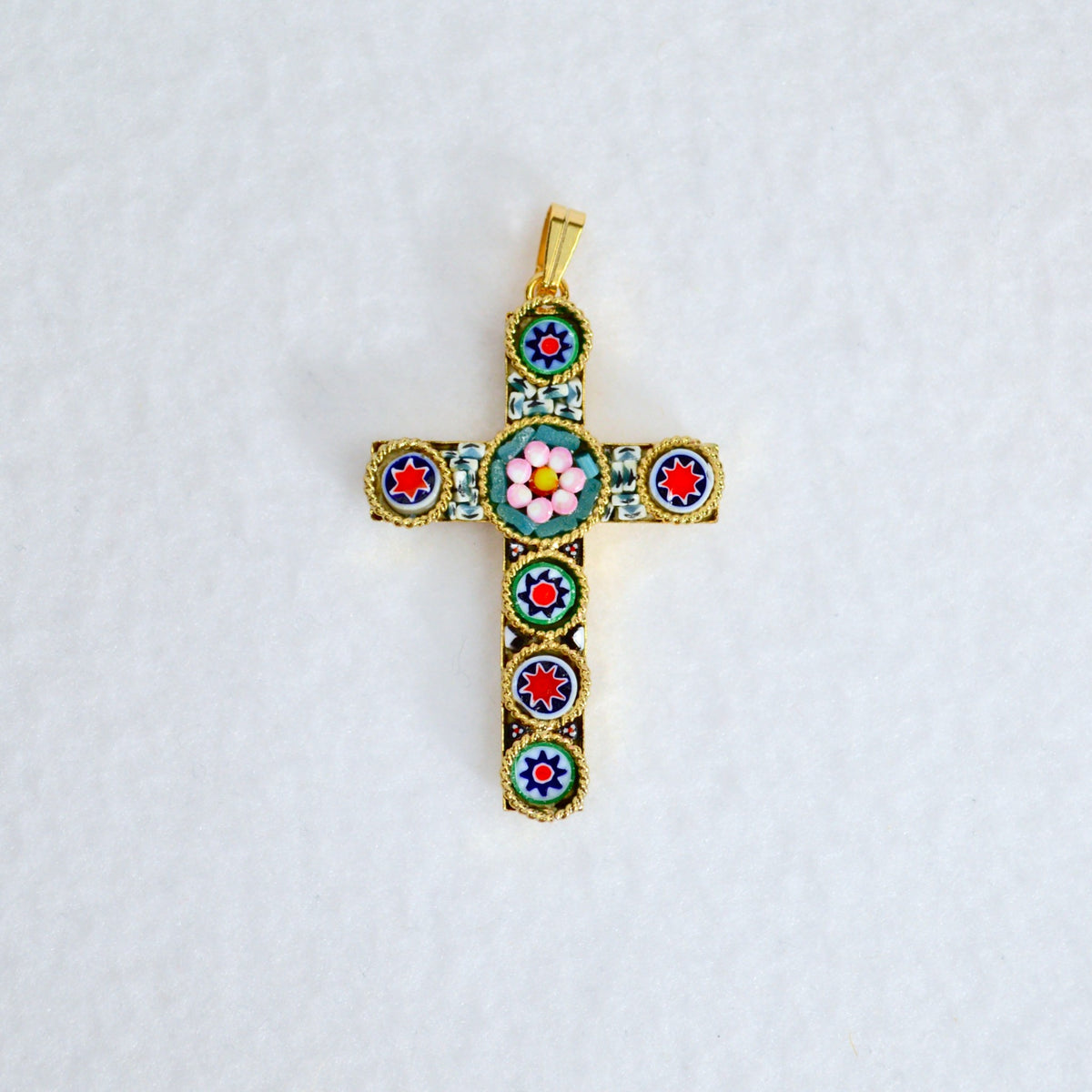 Florentine Mosaic Cross Pendant Necklace, Small, Made In Italy - My Italian Decor