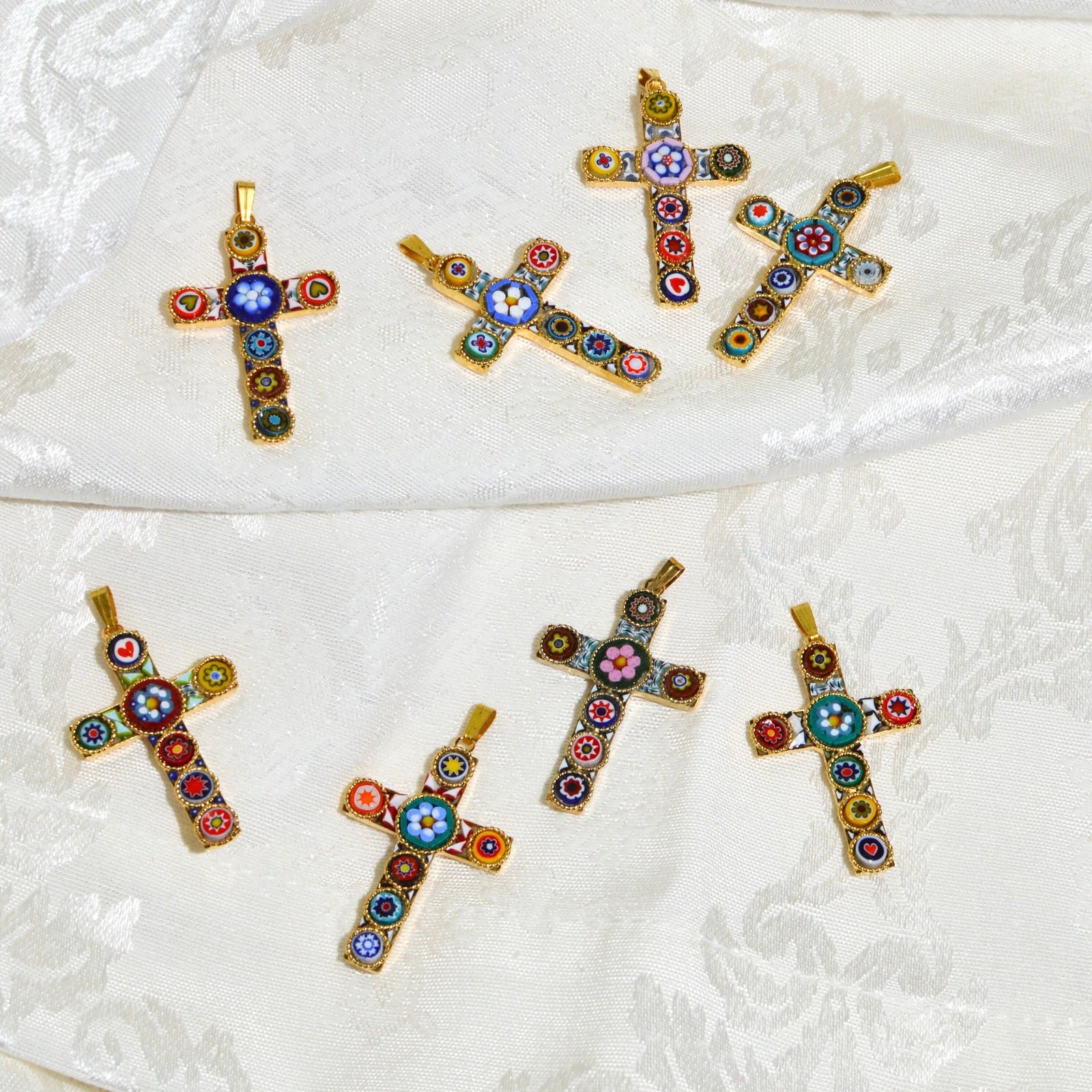 Florentine Mosaic Cross Pendant Necklace, Small, Made In Italy - My Italian Decor