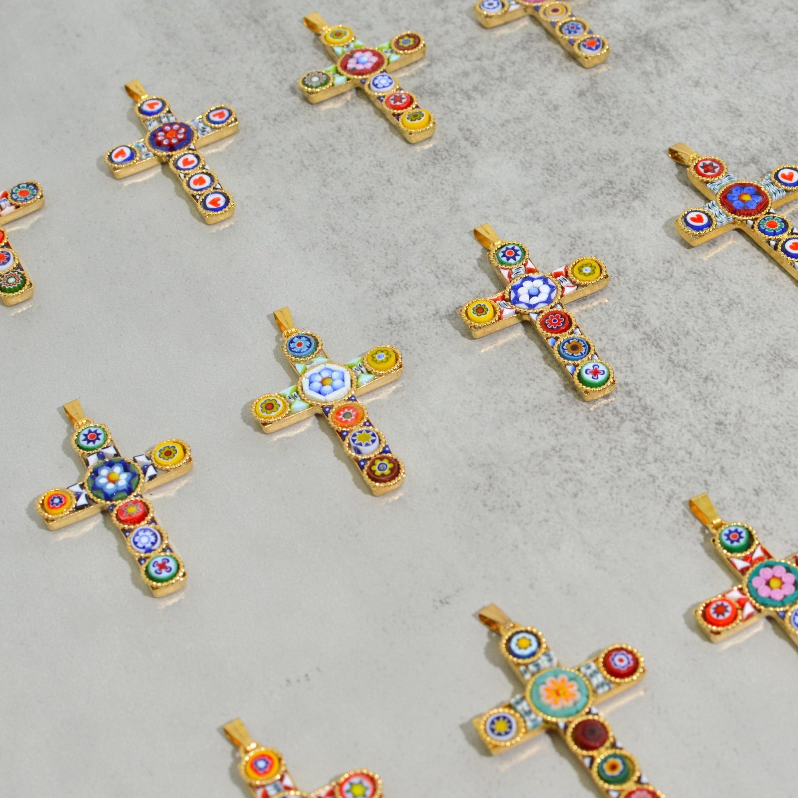 Florentine Mosaic Cross Pendant Necklace, Small, Made In Italy - My Italian Decor