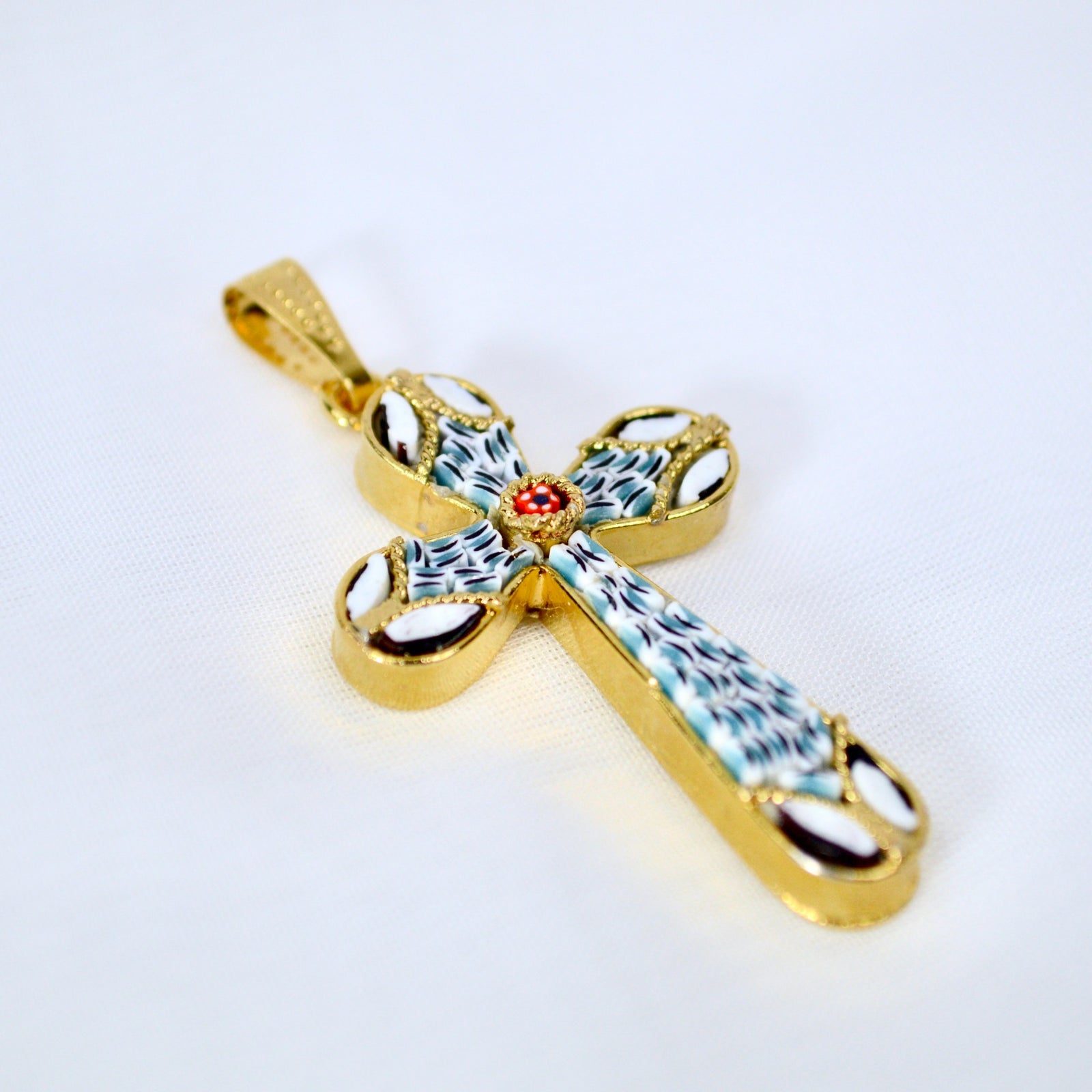 Florentine Mosaic Cross Pendant, Millefiori Glass, Made In Italy - My Italian Decor