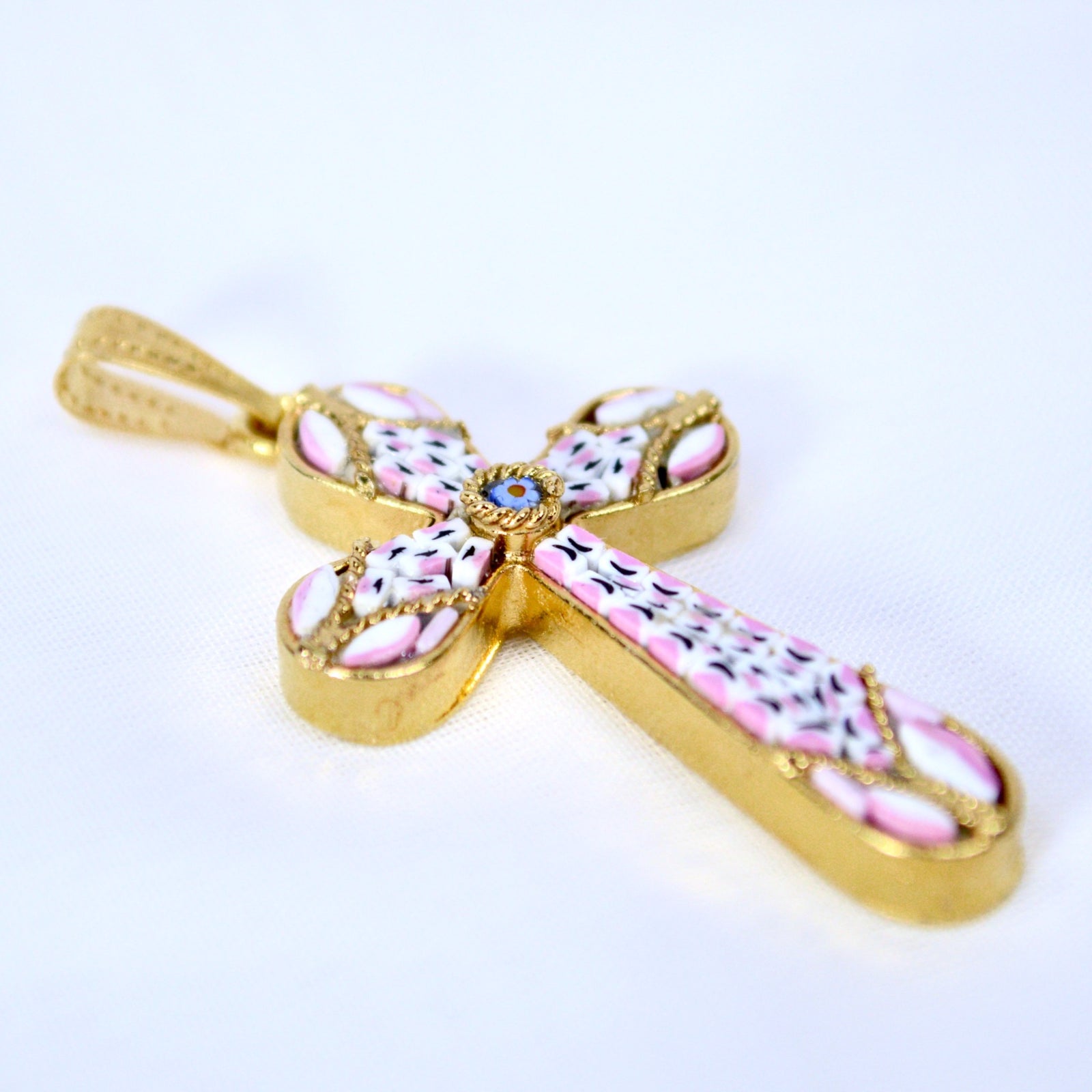 Florentine Mosaic Cross Pendant, Millefiori Glass, Made In Italy - My Italian Decor