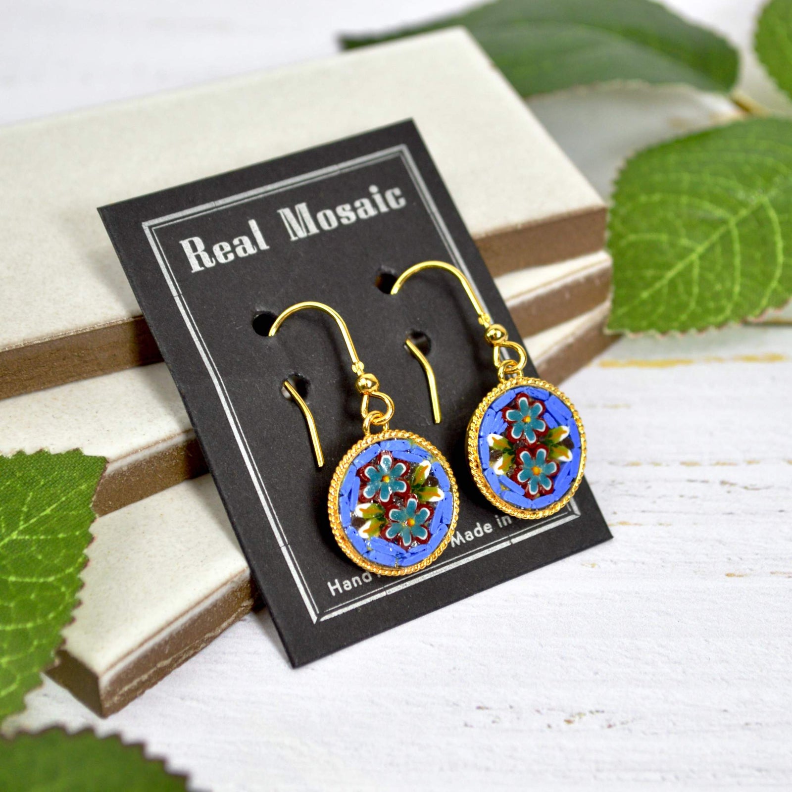 Florentine Micro Mosaic Earrings, Large Circle, Made in Italy - My Italian Decor