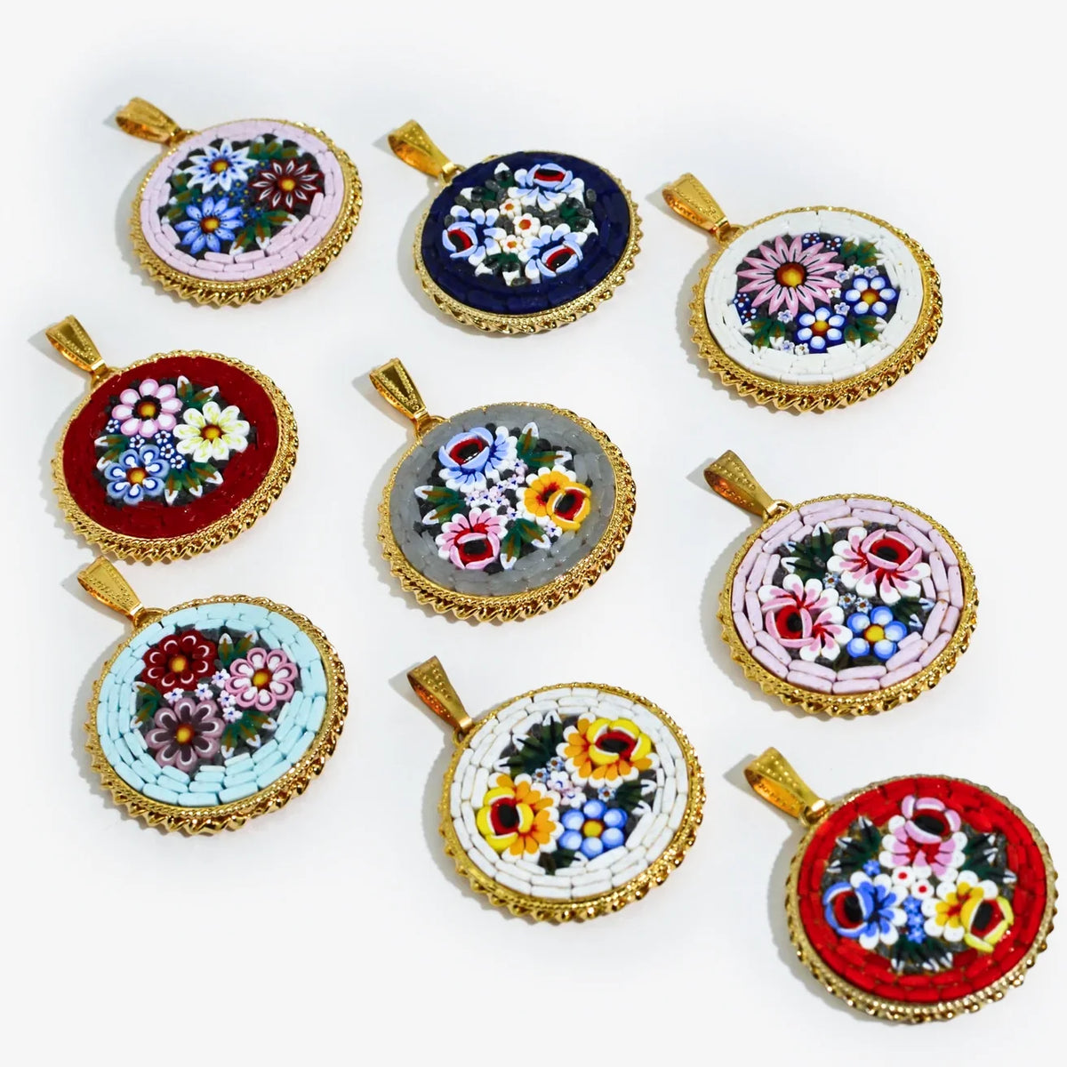 Florentine Mosaic Round Pendant, Handcrafted in Italy