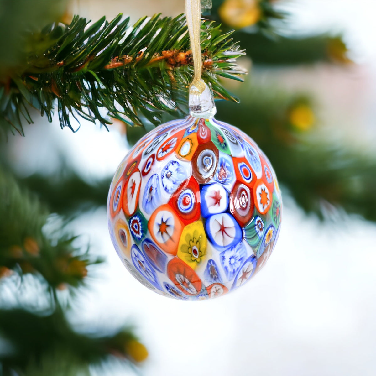 Murano Blown Glass Millefiori Mosaic Holiday Ornament; Multiple colors - My Italian Decor