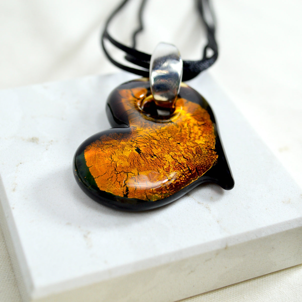 Murano Glass Solid Heart Pendant Necklace, Colored Hearts, Made in Italy - My Italian Decor
