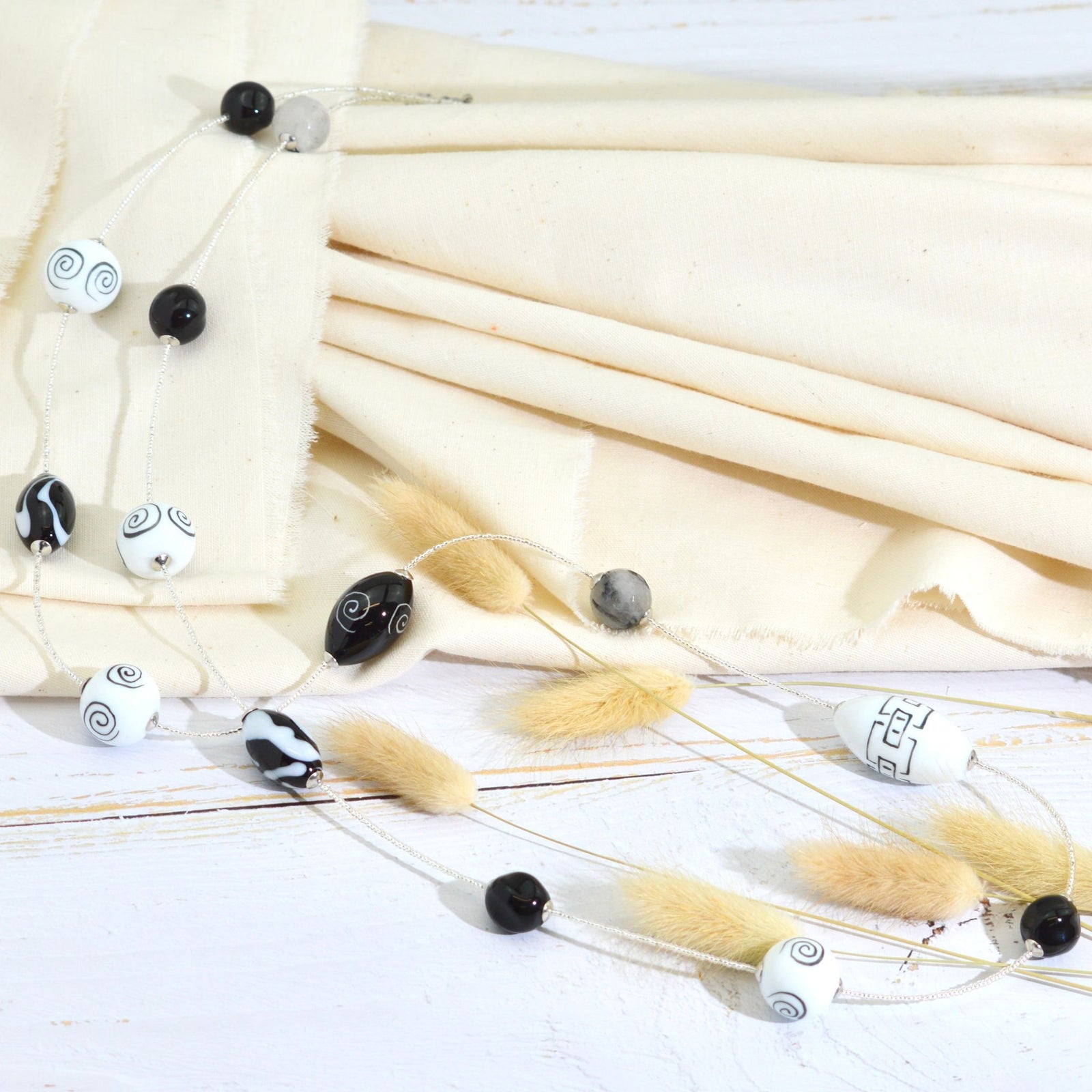 Serenissima Murano Glass Beaded Necklace, Silver, Made in Italy - My Italian Decor