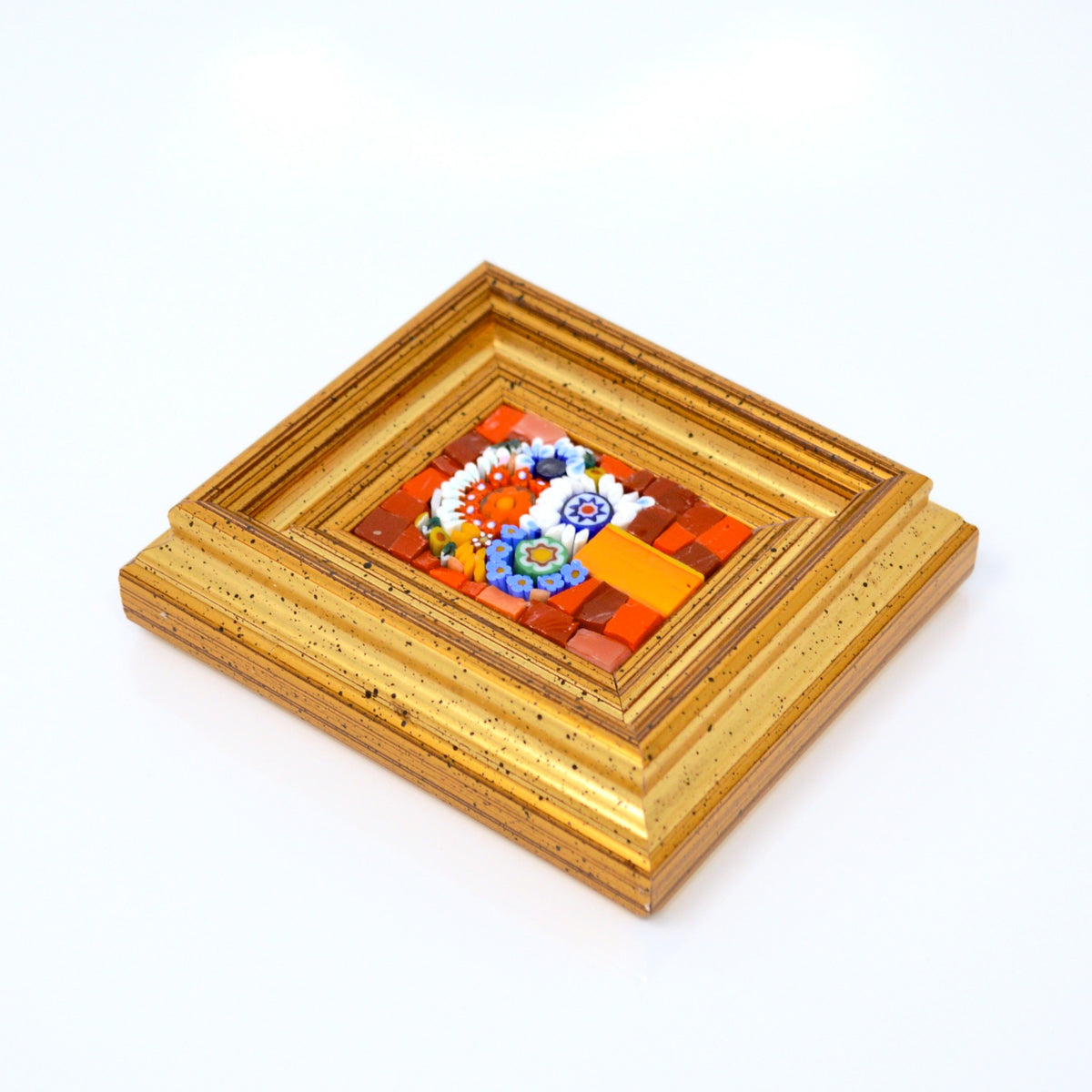 Miniature Framed Glass Floral Mosaic Art, Murano Glass, Red, Made in Italy - My Italian Decor