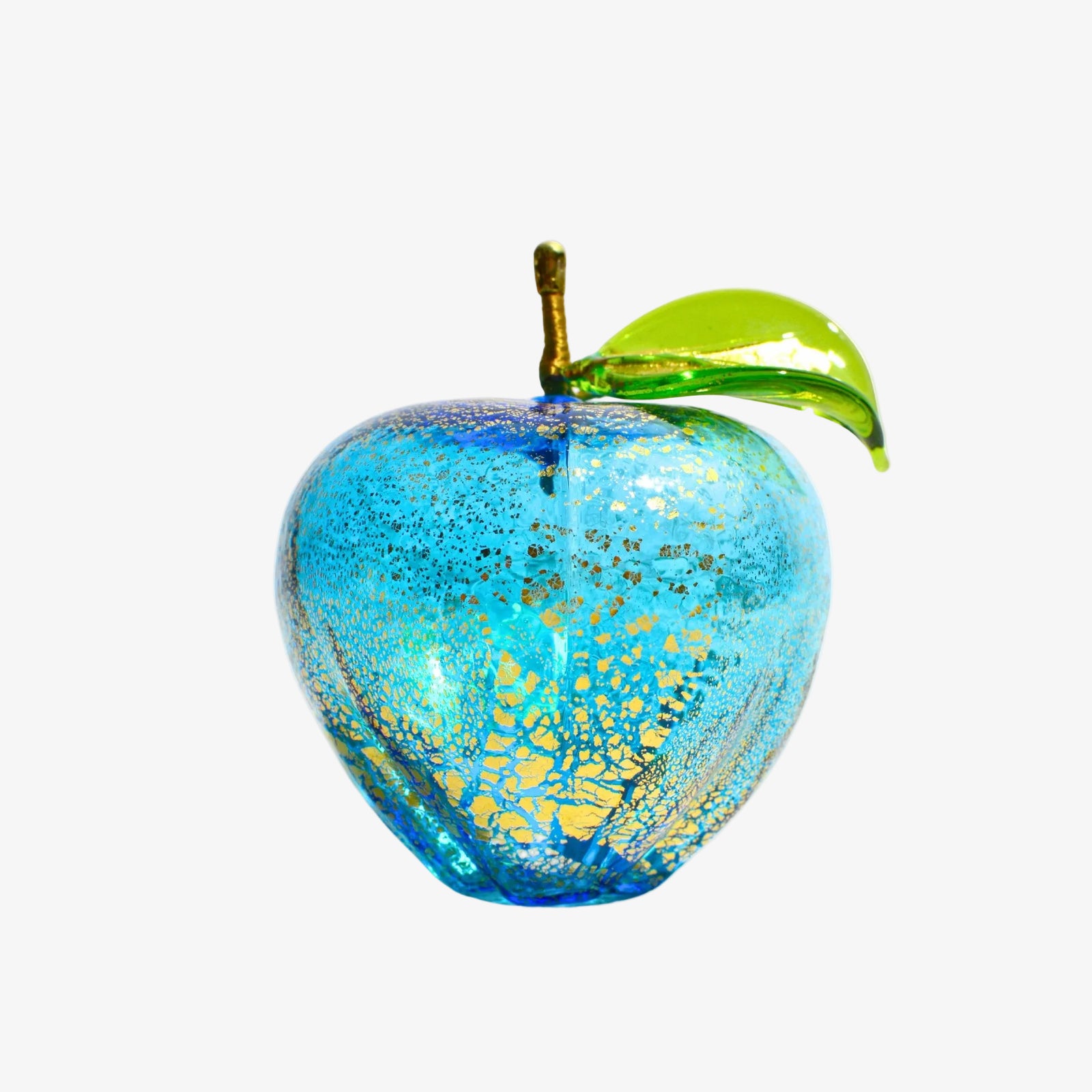 Hand-blown Murano glass apple with 24k gold foil, artificial floral decor crafted in Italy by MyItalianDecor