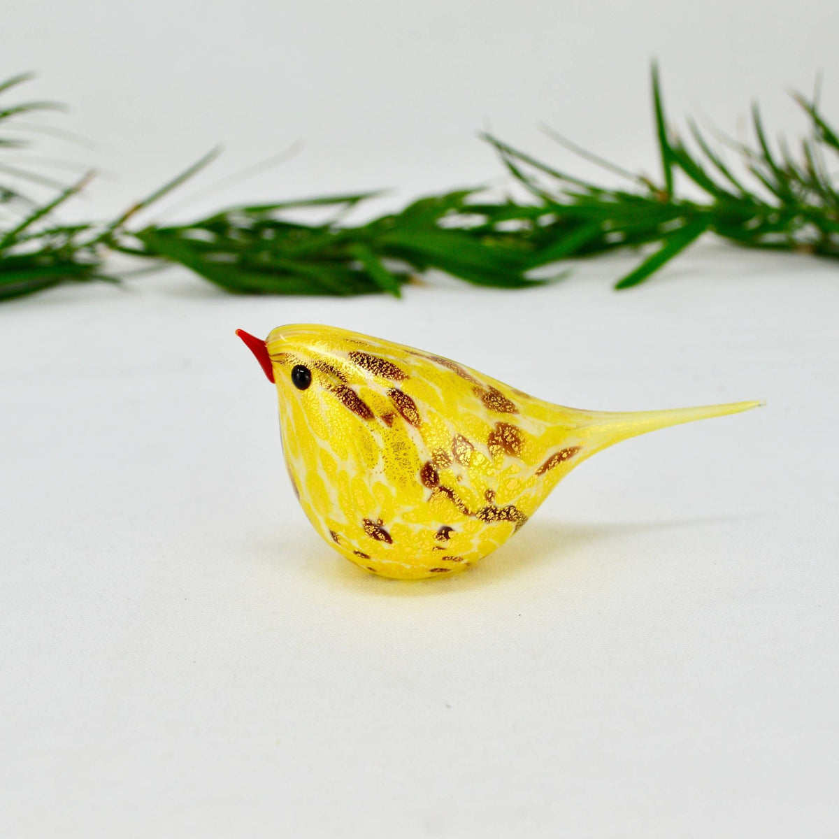 Murano Glass Handblown Italian Chirpie Bird - Cara, Bright Yellow, 24k gold - My Italian Decor
