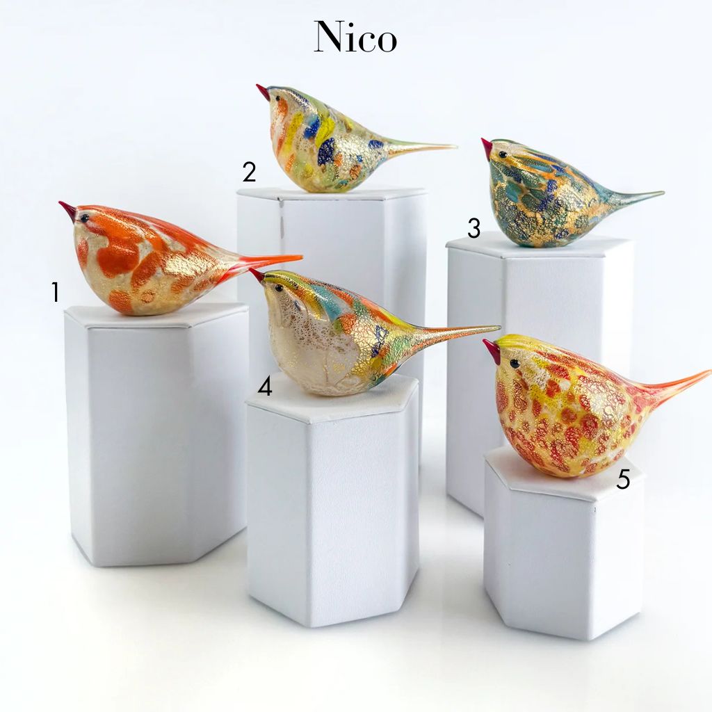 Orange Murano Glass Chirpie Bird figurine by Nico, a vibrant decorative bird sculpture from MyItalianDecor.