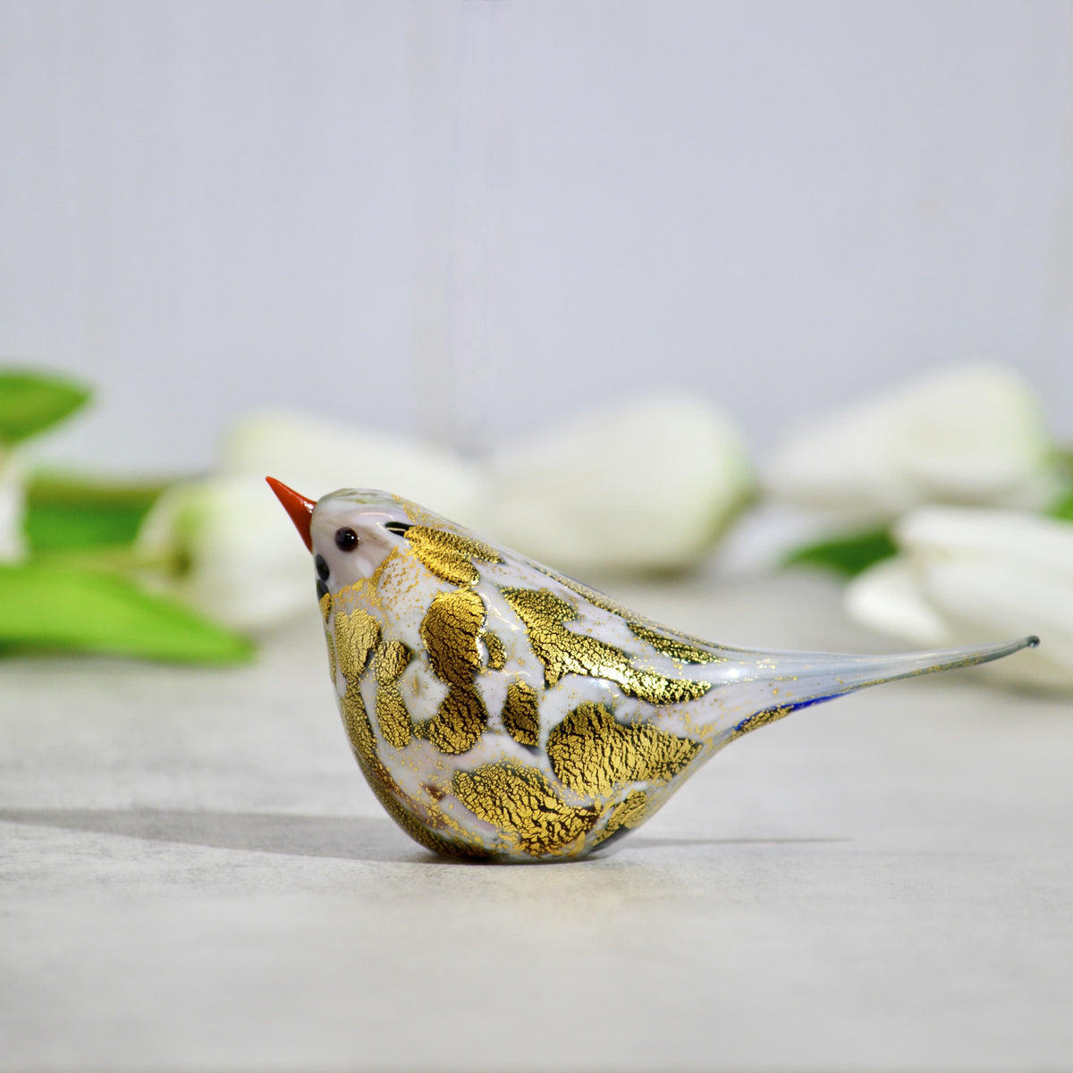 Murano Blown Glass Chirpie Bird, Nando, Black and White, Made in Italy - My Italian Decor