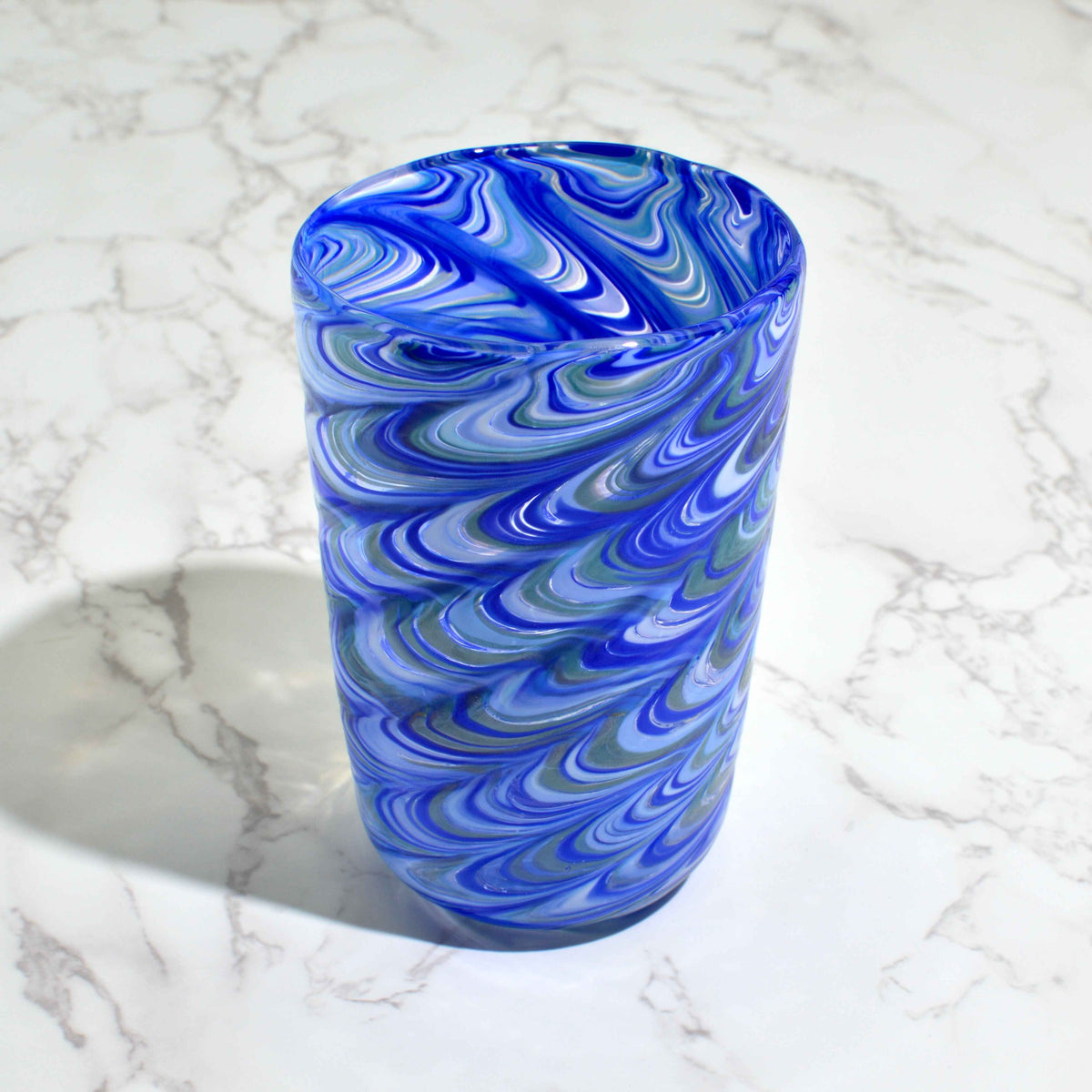 Pavone Murano Glass Tumbler, Blue Marbled Glass